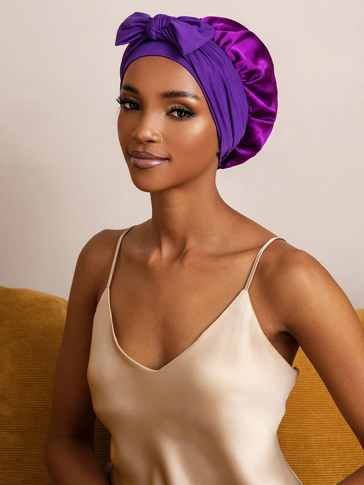 100% Mulberry Silk Bonnet Bowknot Tie Sleep Cap for Hair Protection - Image 43