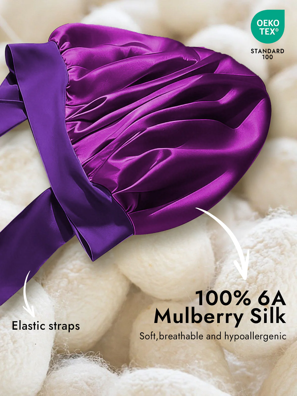 100% Mulberry Silk Bonnet Bowknot Tie Sleep Cap for Hair Protection - Image 44