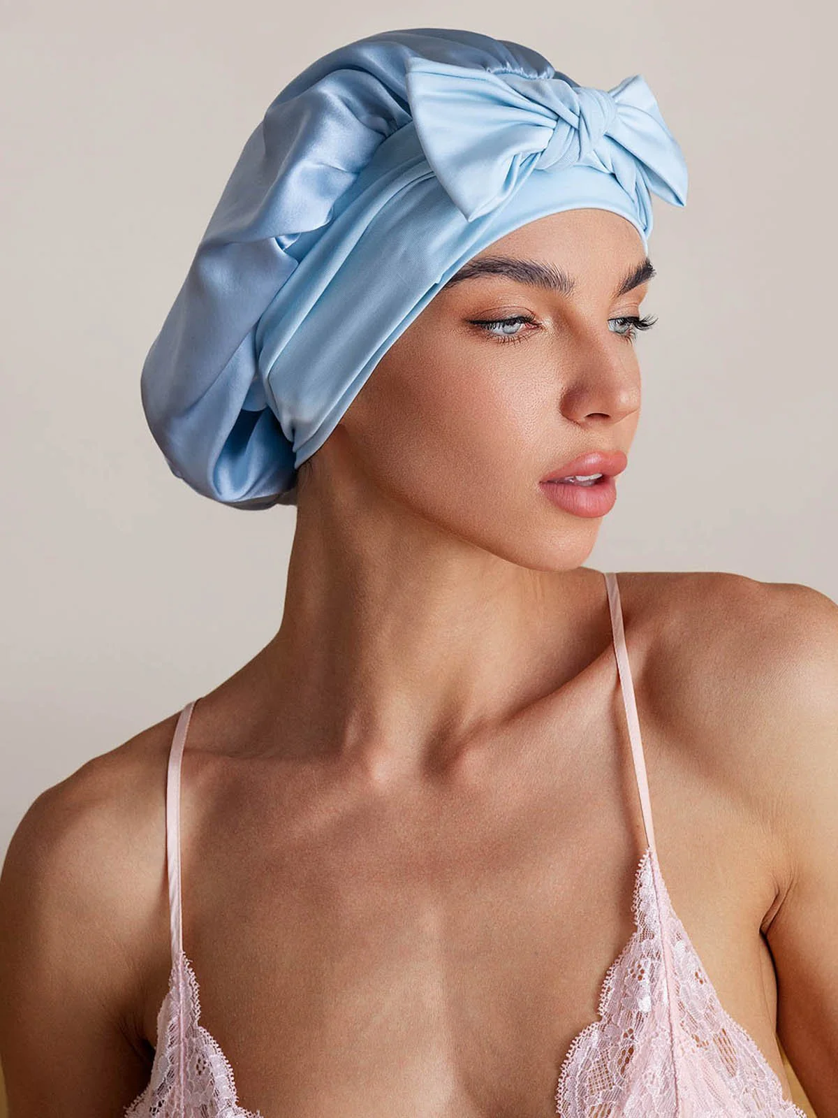 100% Mulberry Silk Bonnet Bowknot Tie Sleep Cap for Hair Protection - Image 55
