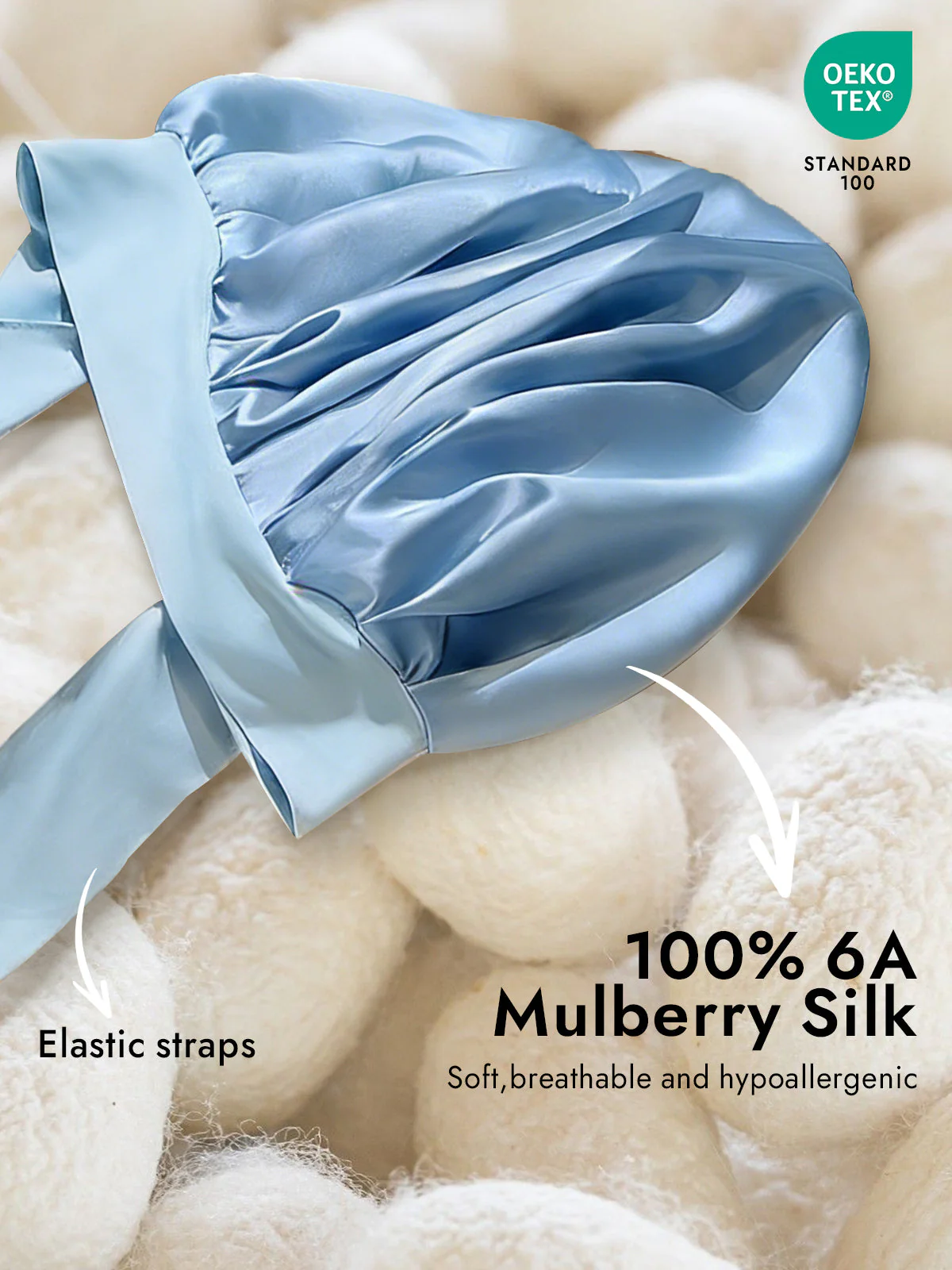 100% Mulberry Silk Bonnet Bowknot Tie Sleep Cap for Hair Protection - Image 56