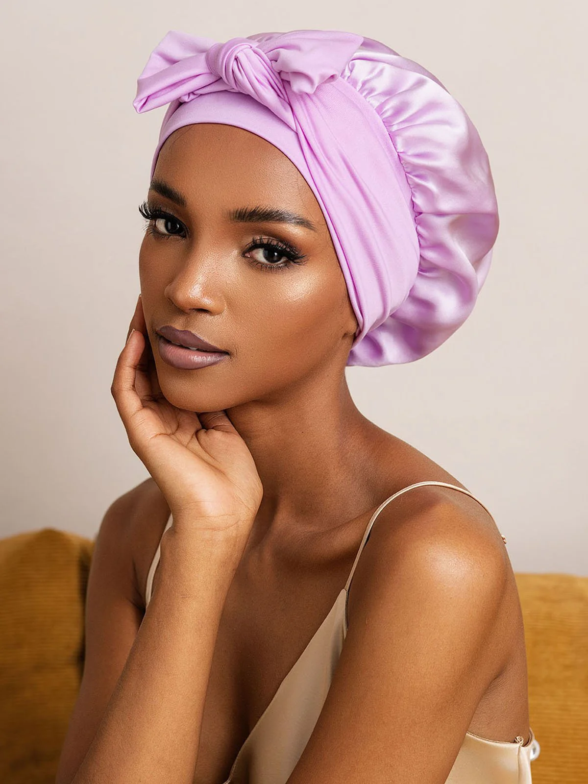 100% Mulberry Silk Bonnet Bowknot Tie Sleep Cap for Hair Protection - Image 61