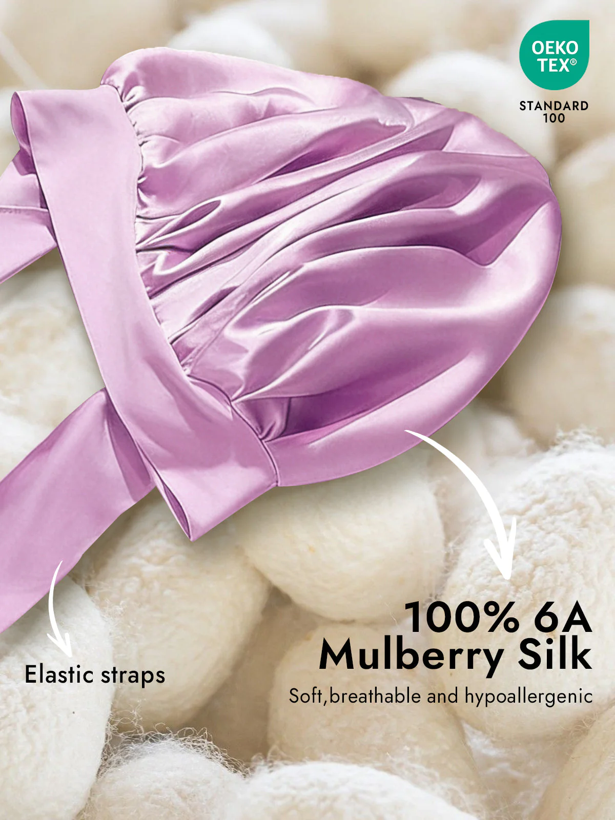 100% Mulberry Silk Bonnet Bowknot Tie Sleep Cap for Hair Protection - Image 62