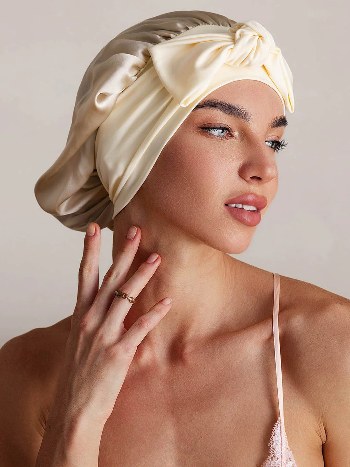 100% Mulberry Silk Bonnet Bowknot Tie Sleep Cap for Hair Protection - Image 67