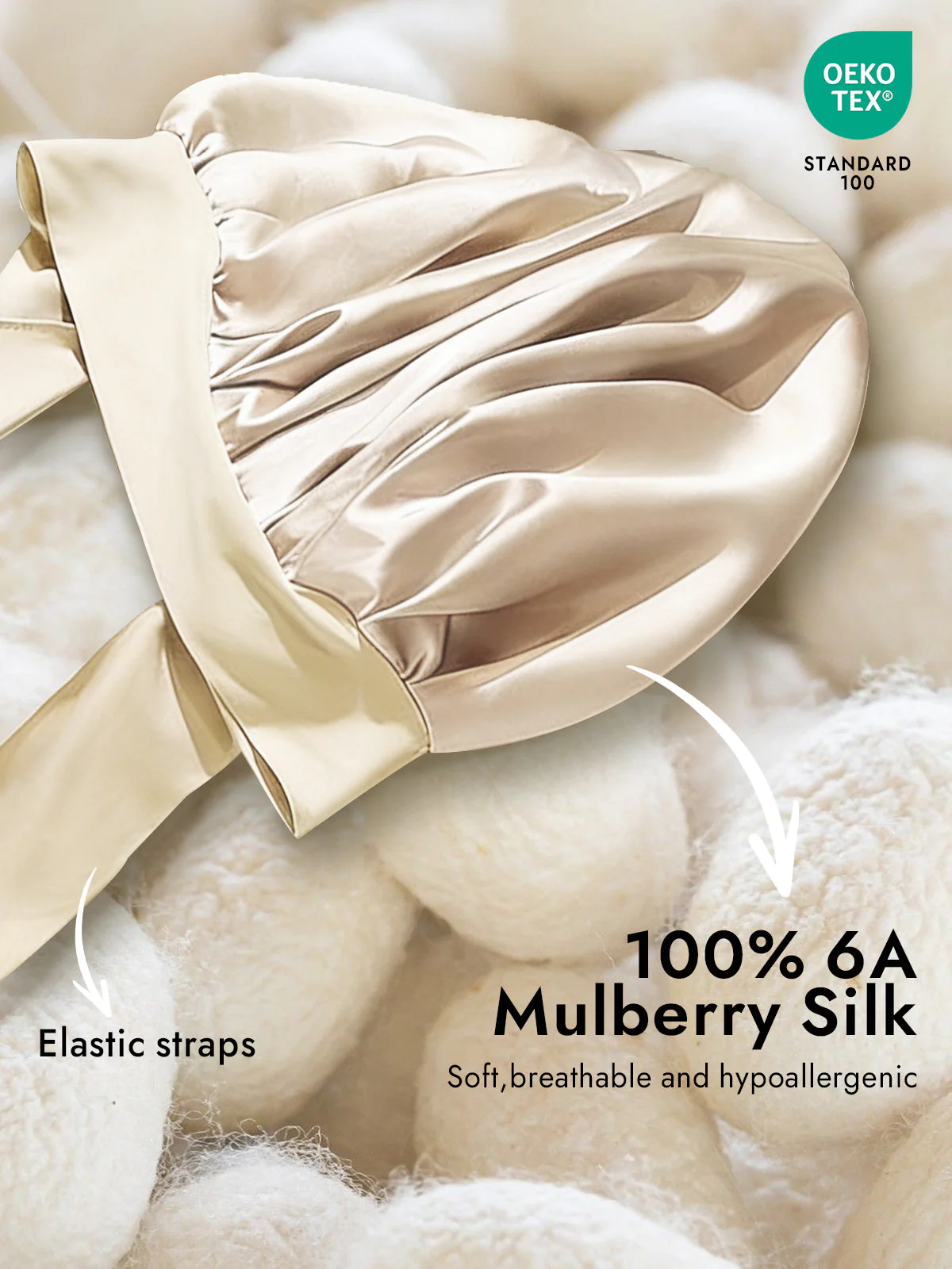 100% Mulberry Silk Bonnet Bowknot Tie Sleep Cap for Hair Protection - Image 68