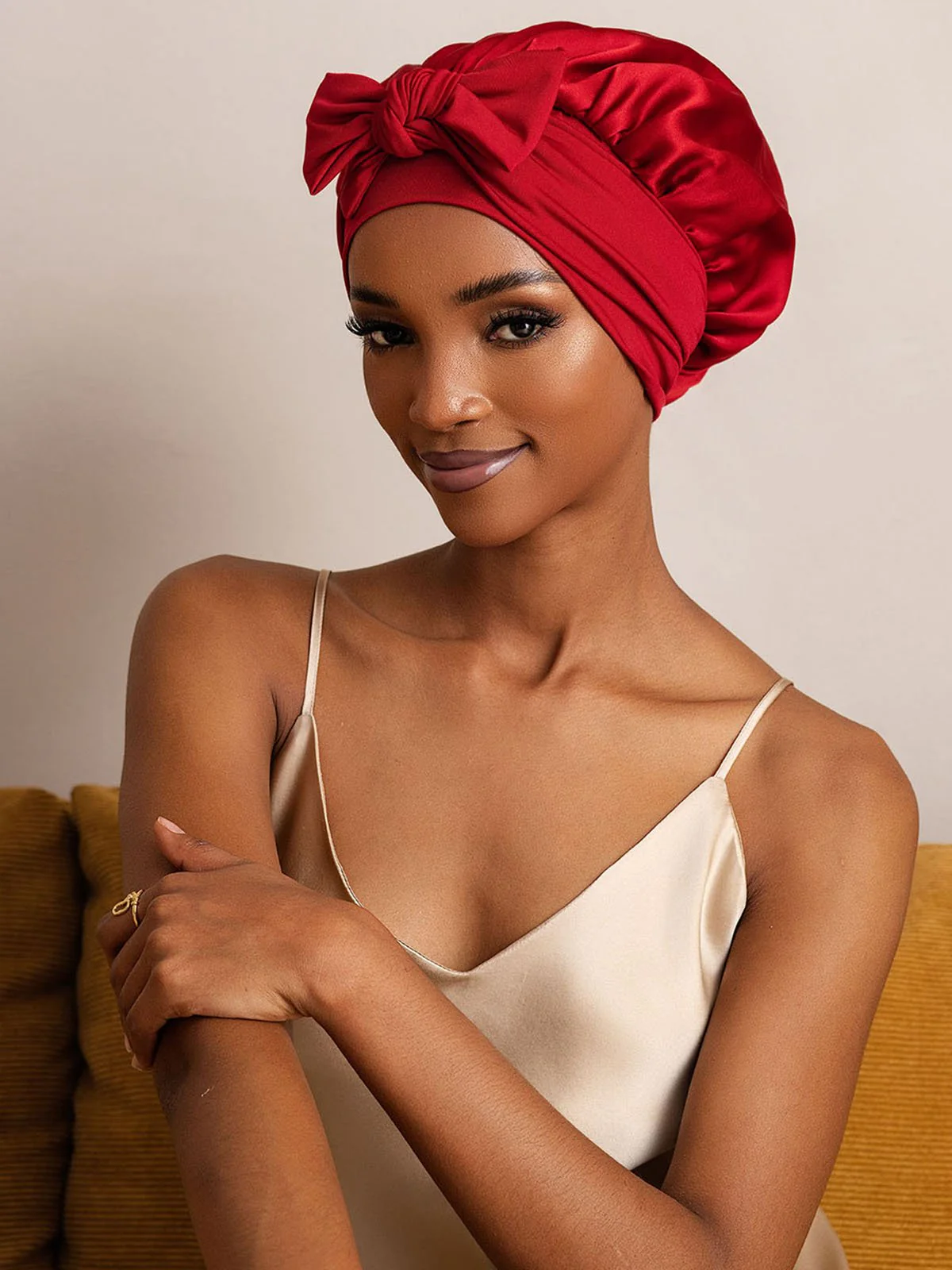 100% Mulberry Silk Bonnet Bowknot Tie Sleep Cap for Hair Protection - Image 79