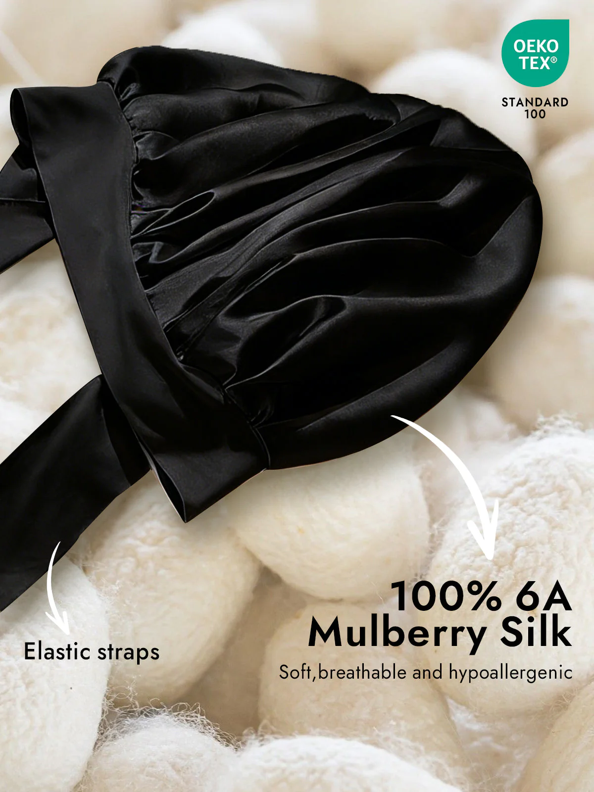 100% Mulberry Silk Bonnet Bowknot Tie Sleep Cap for Hair Protection - Image 8