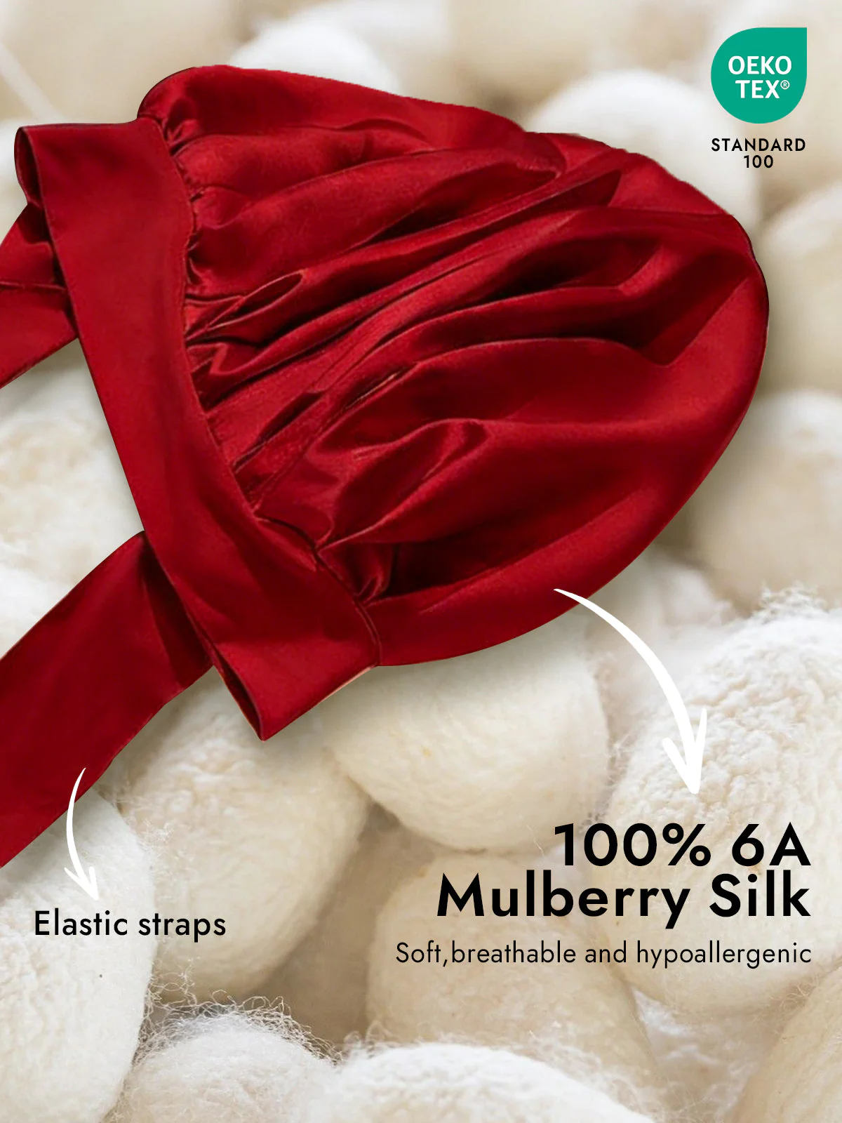 100% Mulberry Silk Bonnet Bowknot Tie Sleep Cap for Hair Protection - Image 80
