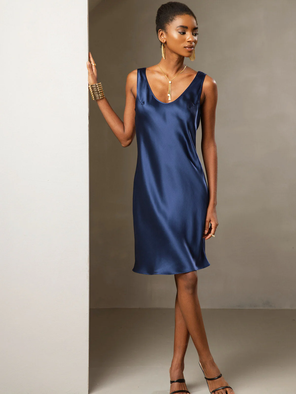 Pure Silk Sleeveless U Neck Short Dress - Image 13