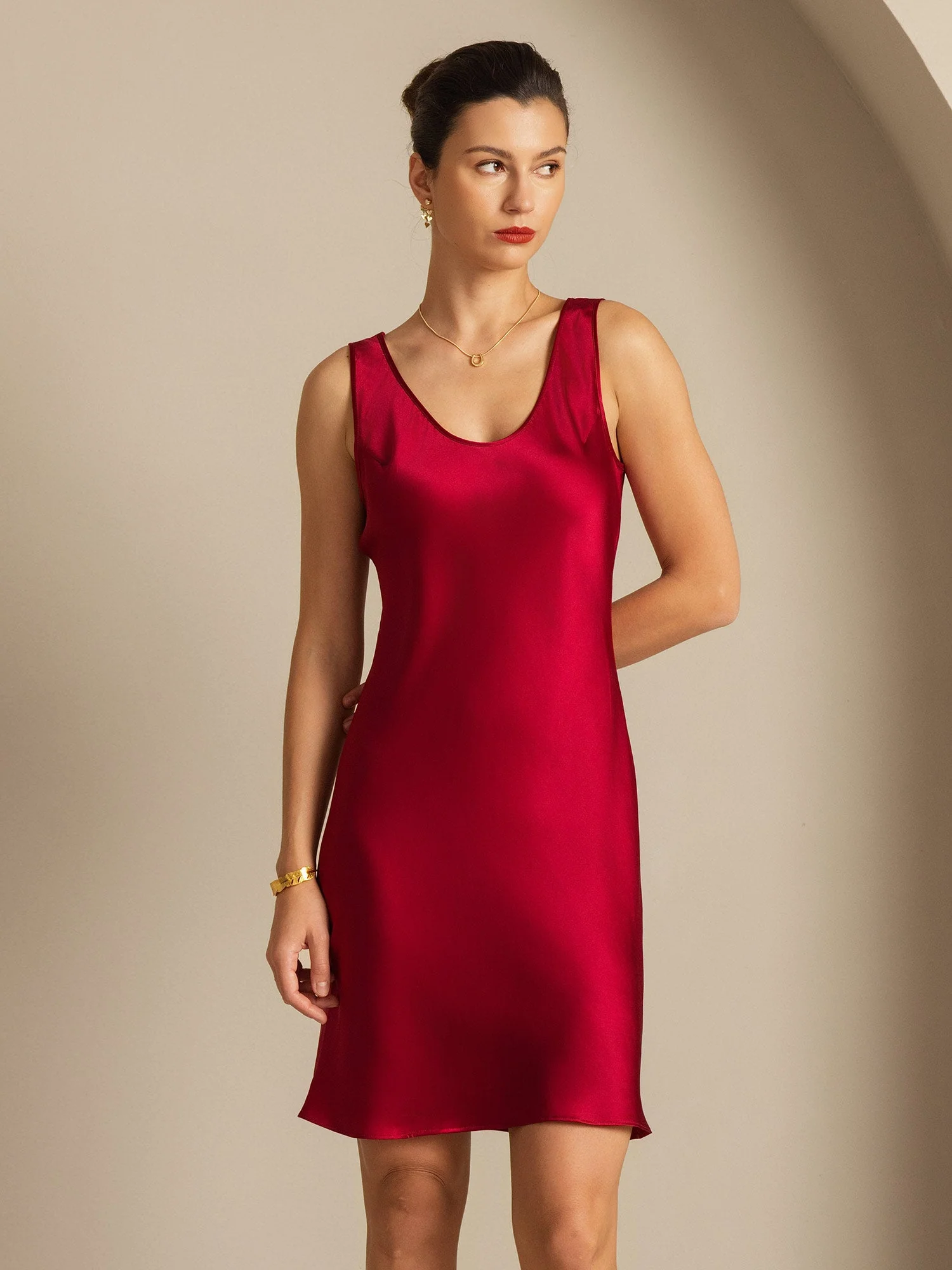 Pure Silk Sleeveless U Neck Short Dress - Image 21