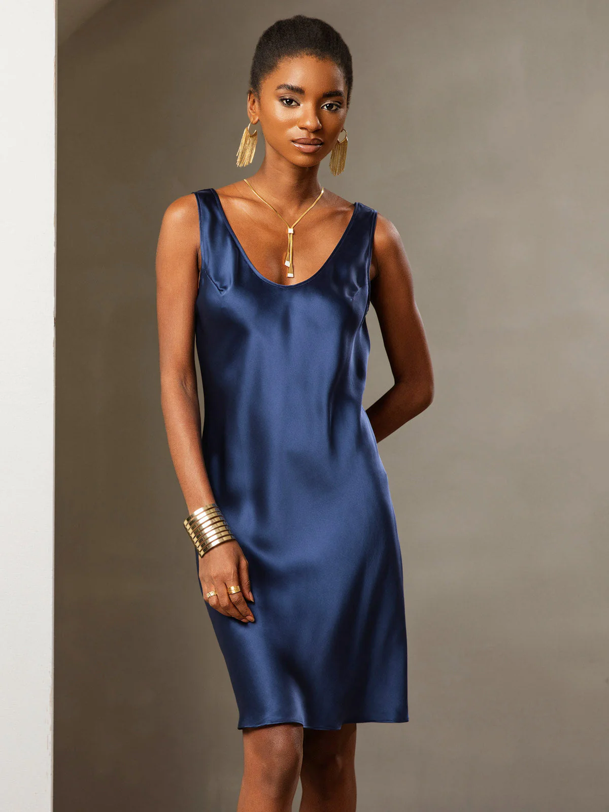 Pure Silk Sleeveless U Neck Short Dress - Image 8