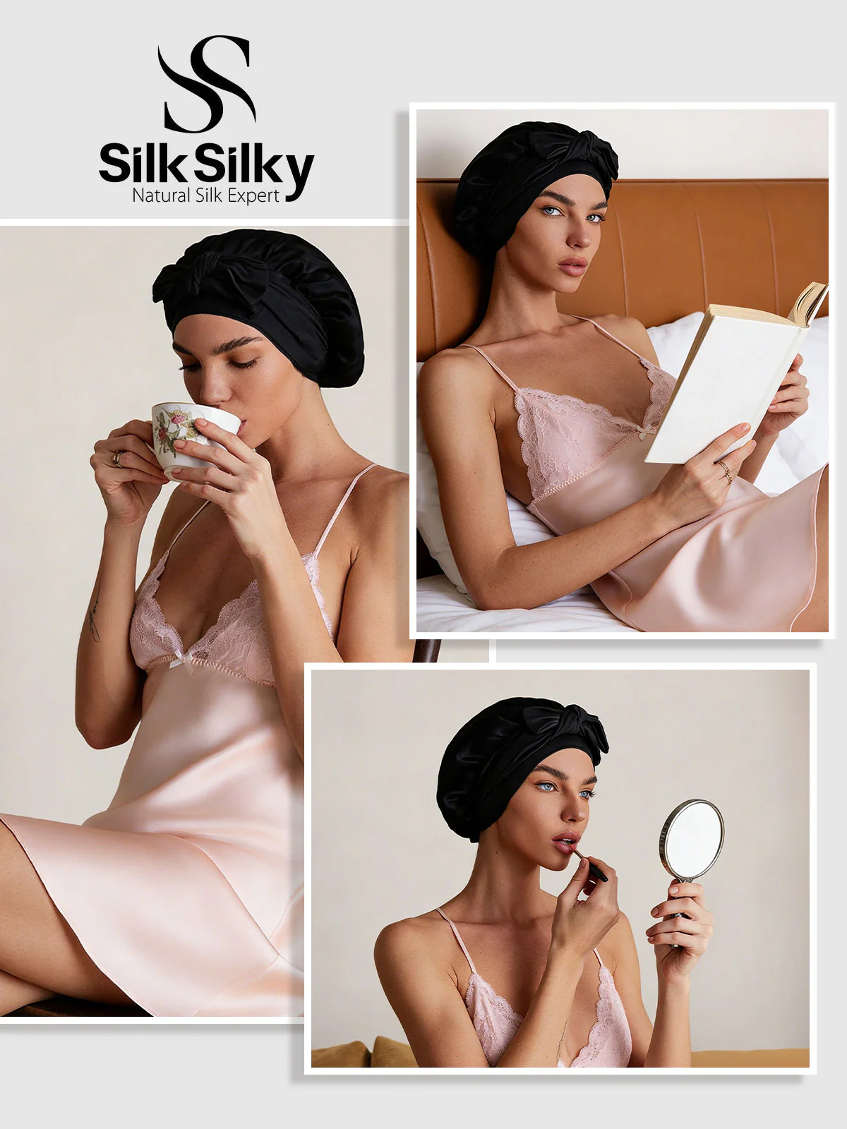 Pure Silk Double-layer Bonnet - With Adjustable Long Tie - Image 12