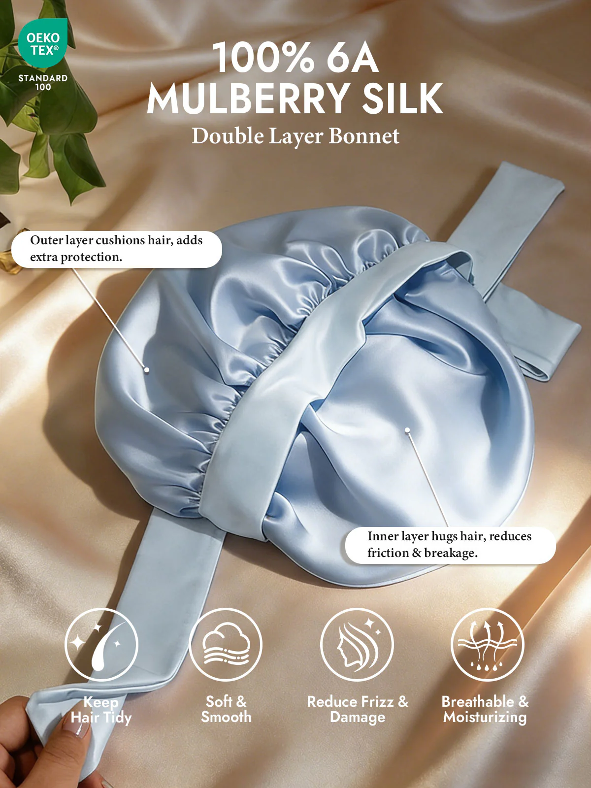 Pure Silk Double-layer Bonnet - With Adjustable Long Tie - Image 26