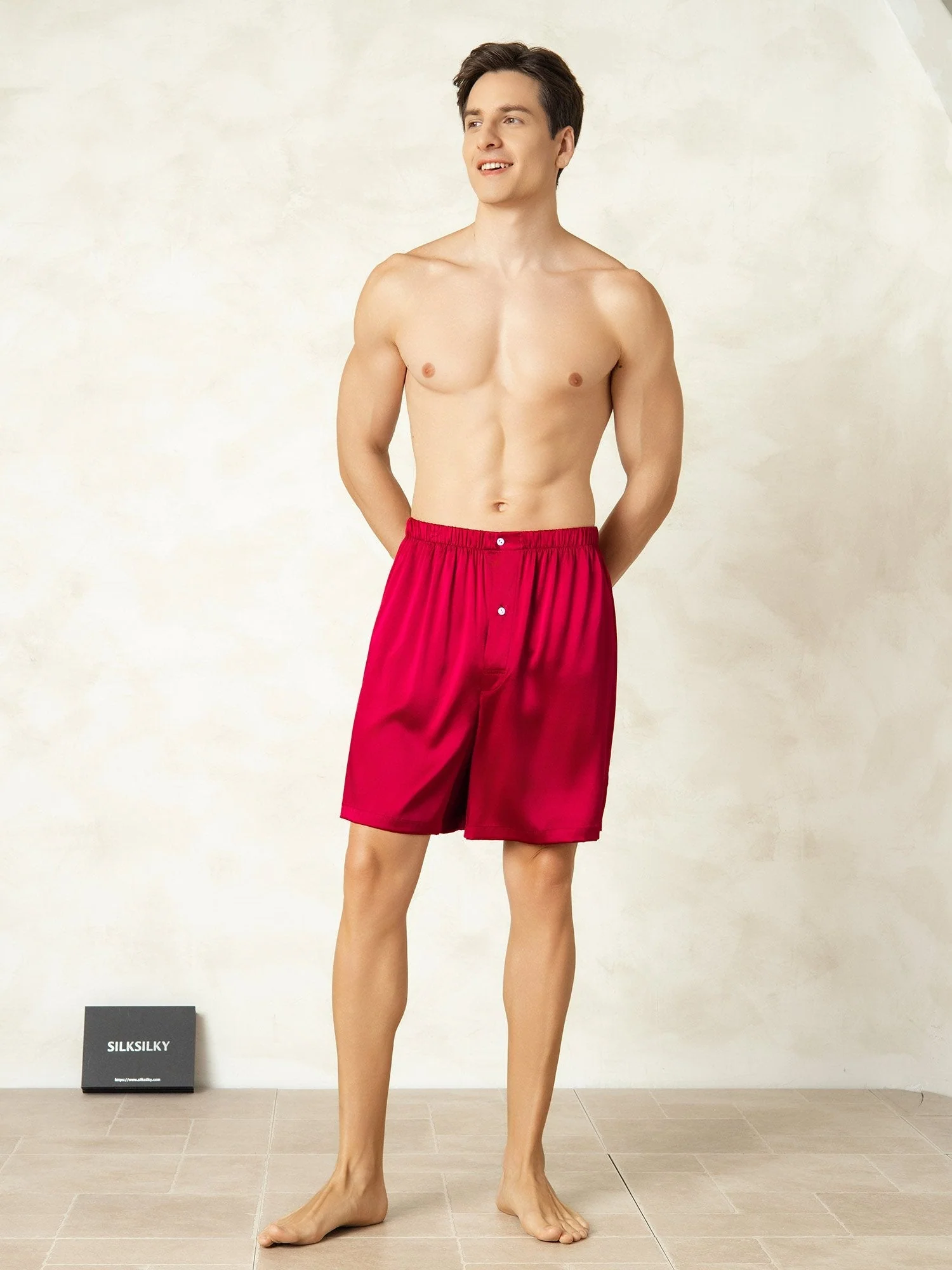 Pure Silk Elastic Waist Men's Sleep Shorts - Image 15