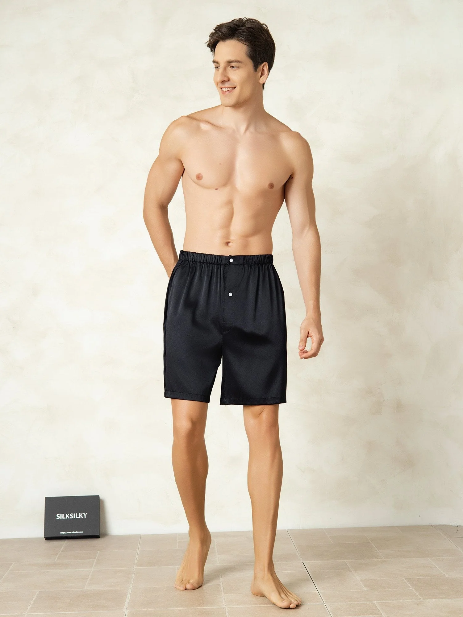 Pure Silk Elastic Waist Men's Sleep Shorts - Image 3