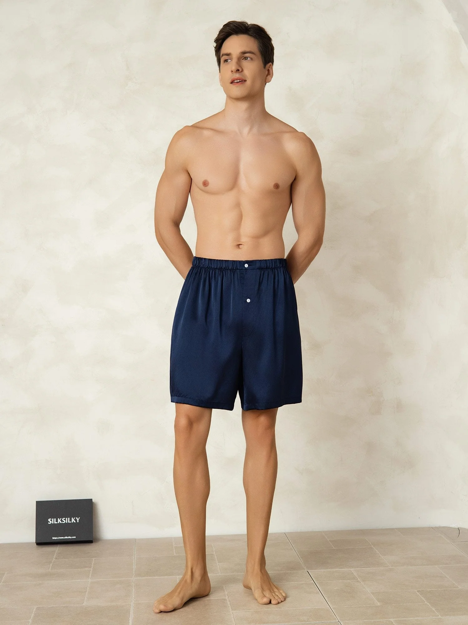 Pure Silk Elastic Waist Men's Sleep Shorts - Image 9