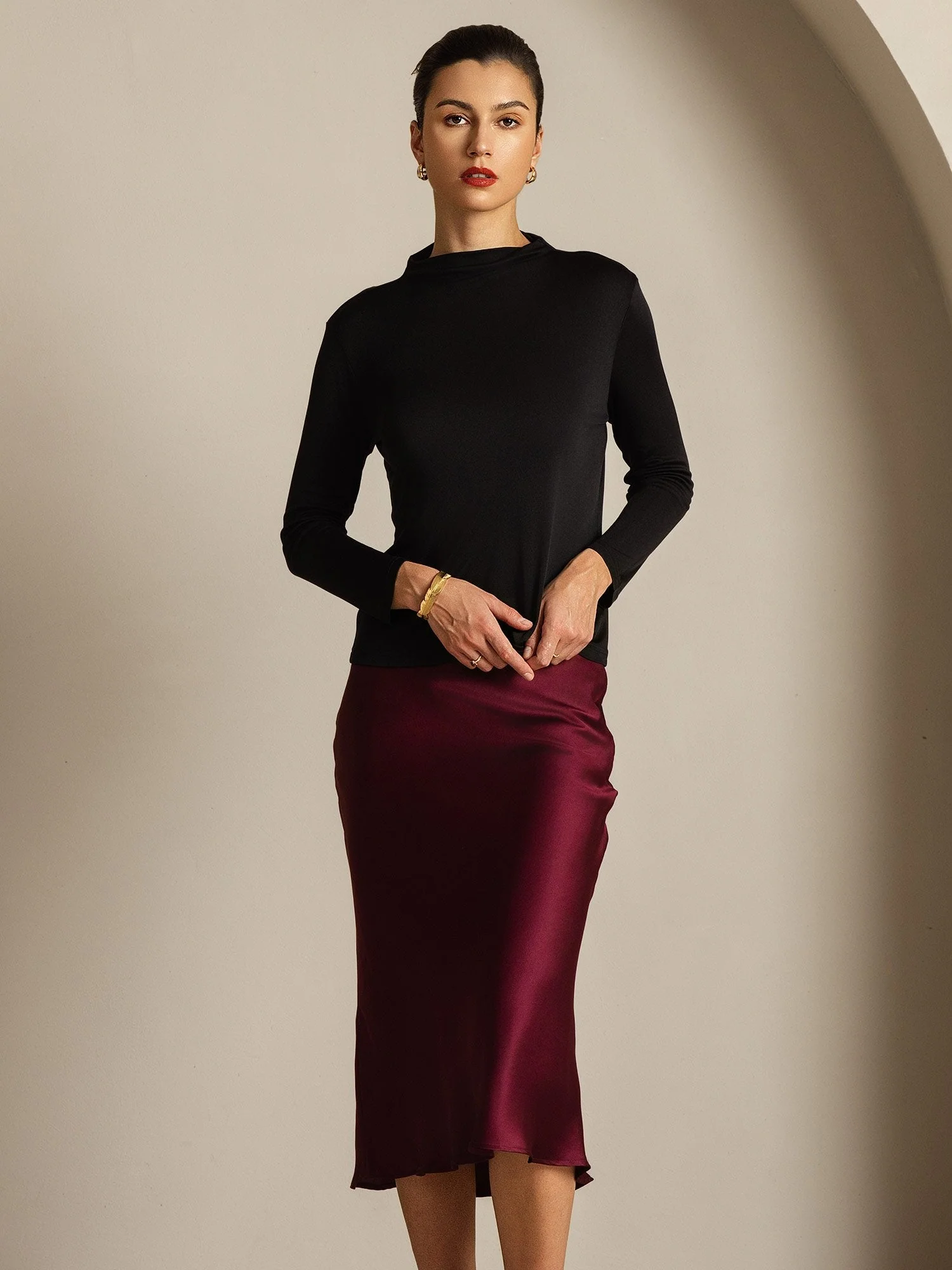 Women's Pure Silk Long Sleeve Mock Top - Image 16