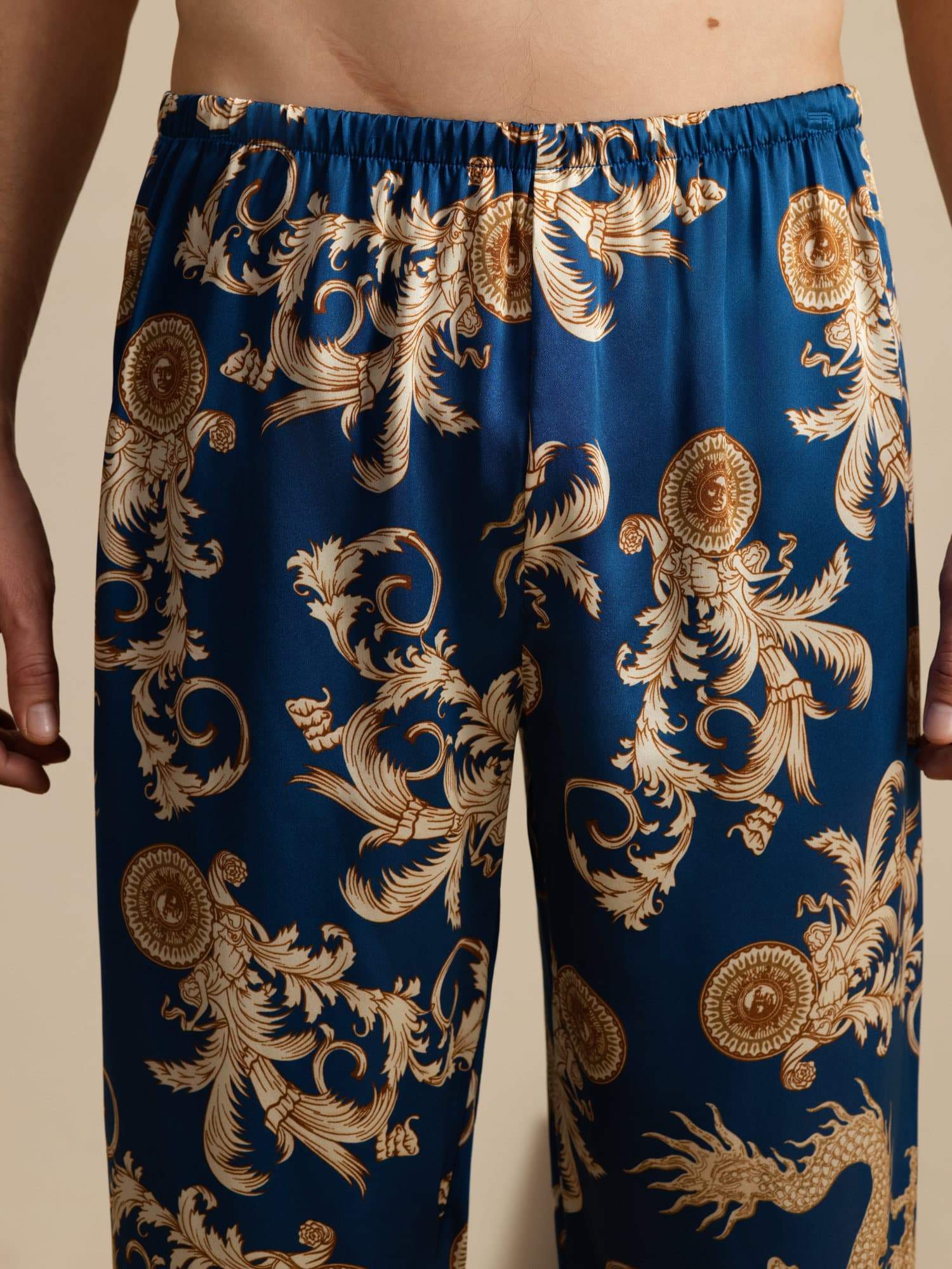 Pure Silk Men's Dragon Print Sleep Pants with Elastic Waist - Image 4