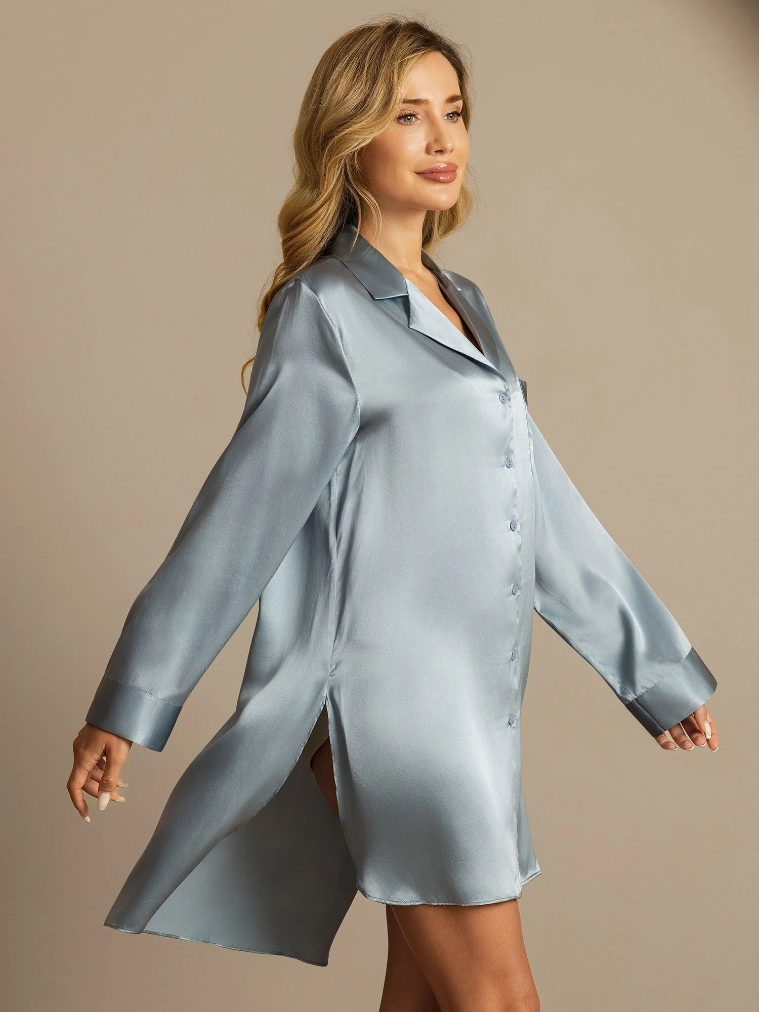 Women's 100% Mulberry Silk Nightshirt with High-Low Hem - Image 14