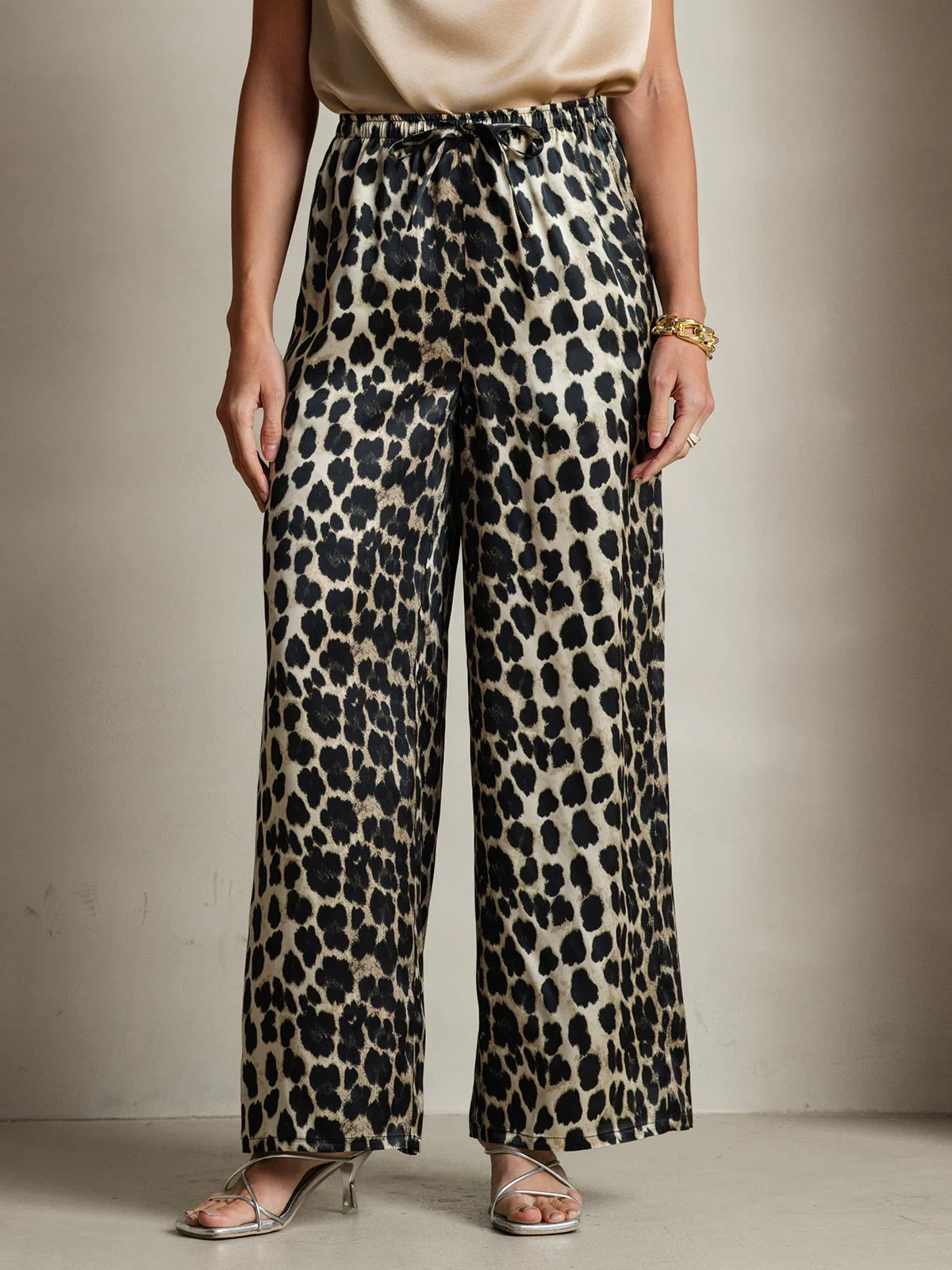 Women's Pure Silk Leopard Print Wide Leg Pants - Image 6