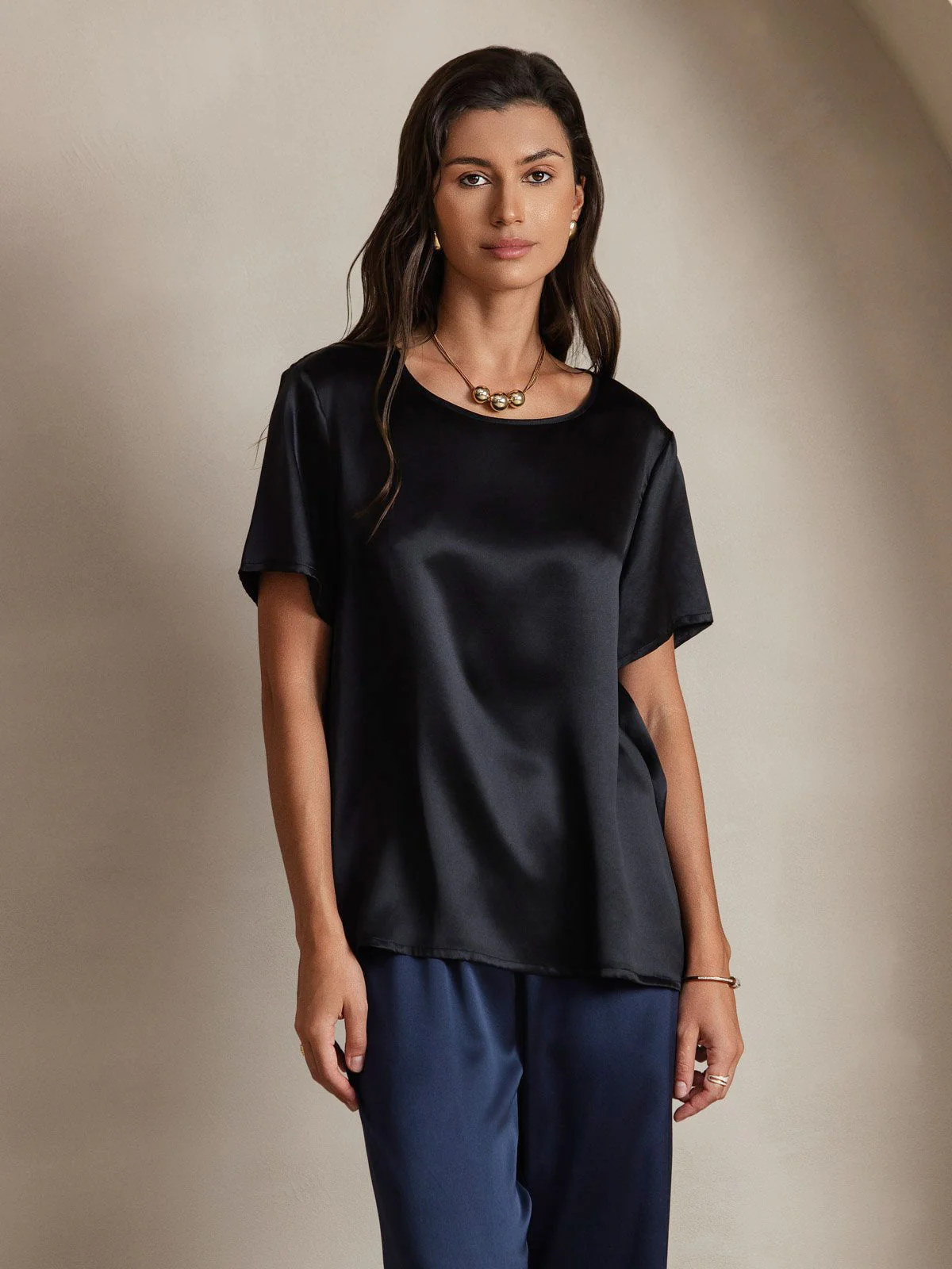 Women's Pure Silk Short Sleeve Round Neck T-Shirt - Image 14