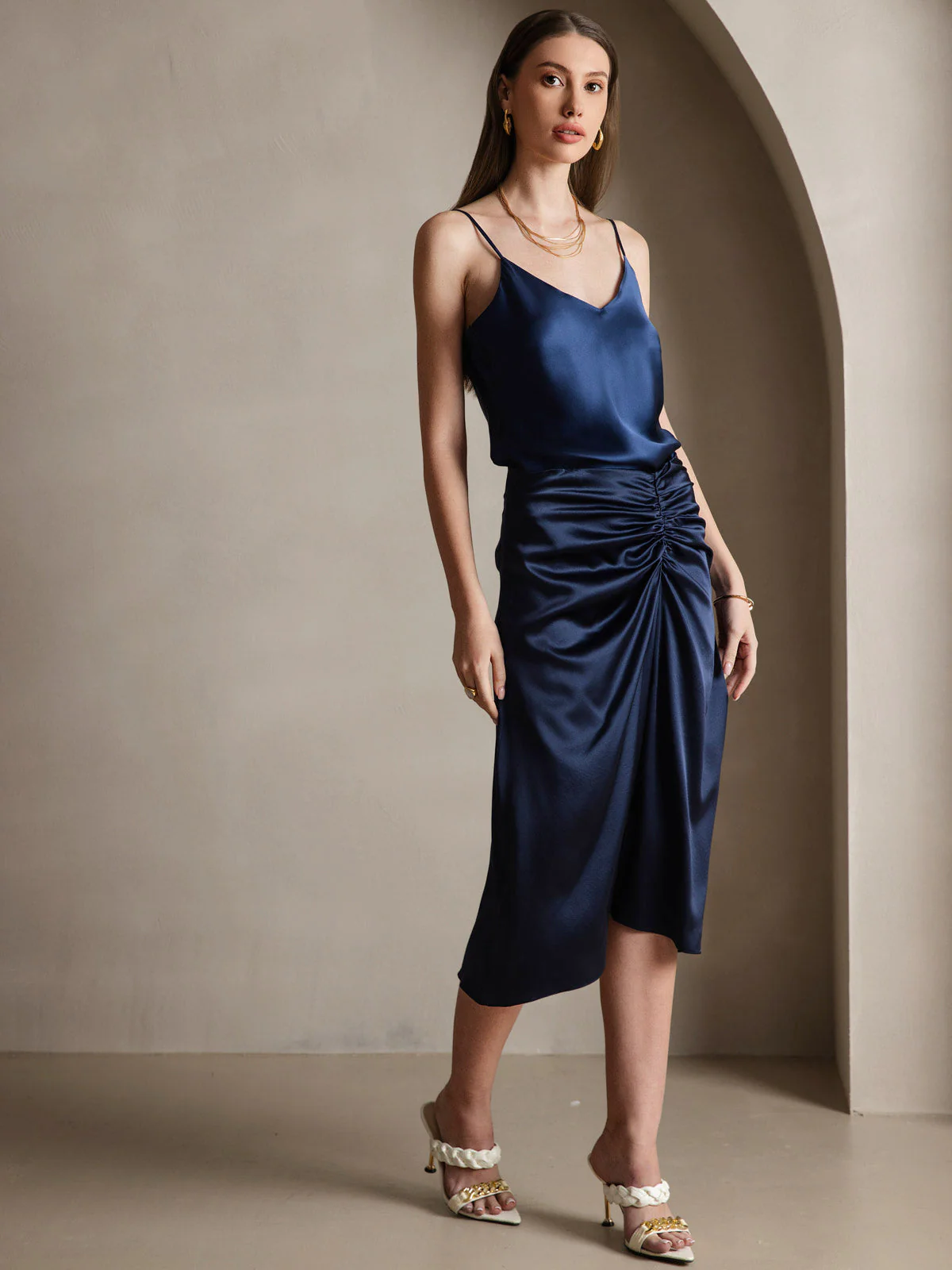 100% Mulberry Silk Spaghetti Strap V Neck Camisole Top - Image 36