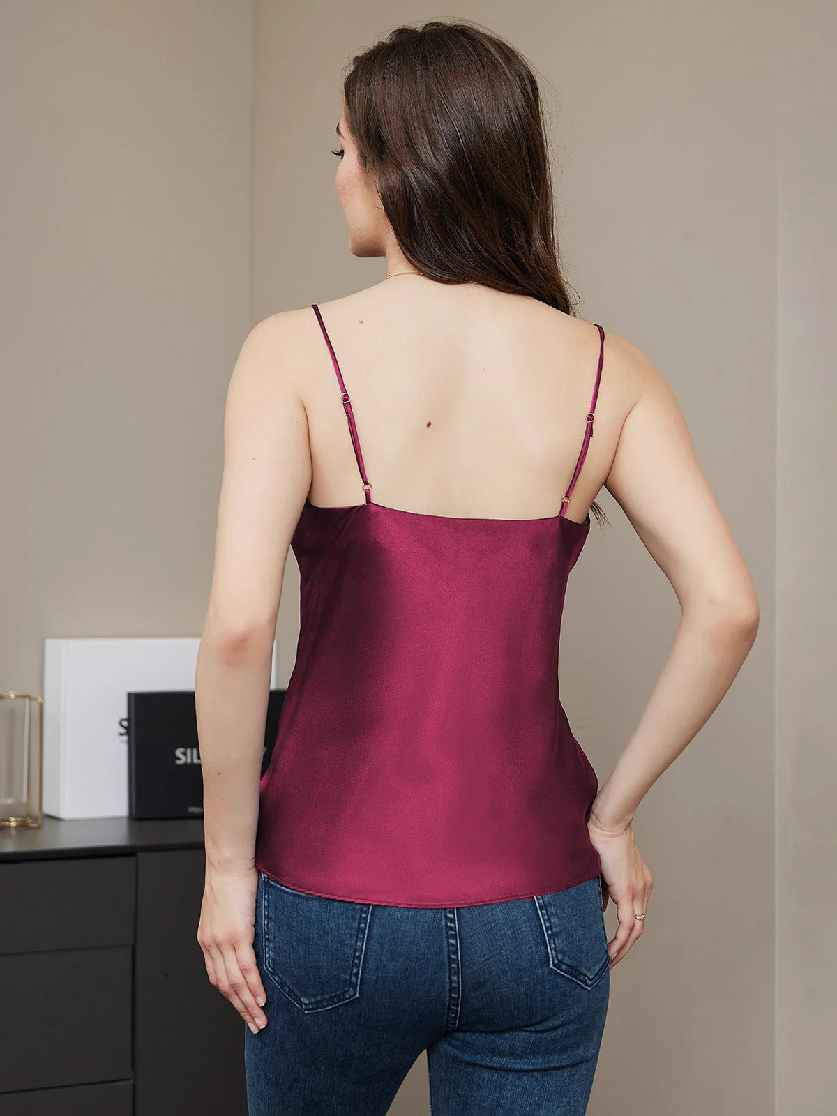 100% Mulberry Silk Spaghetti Strap V Neck Camisole Top - Image 51