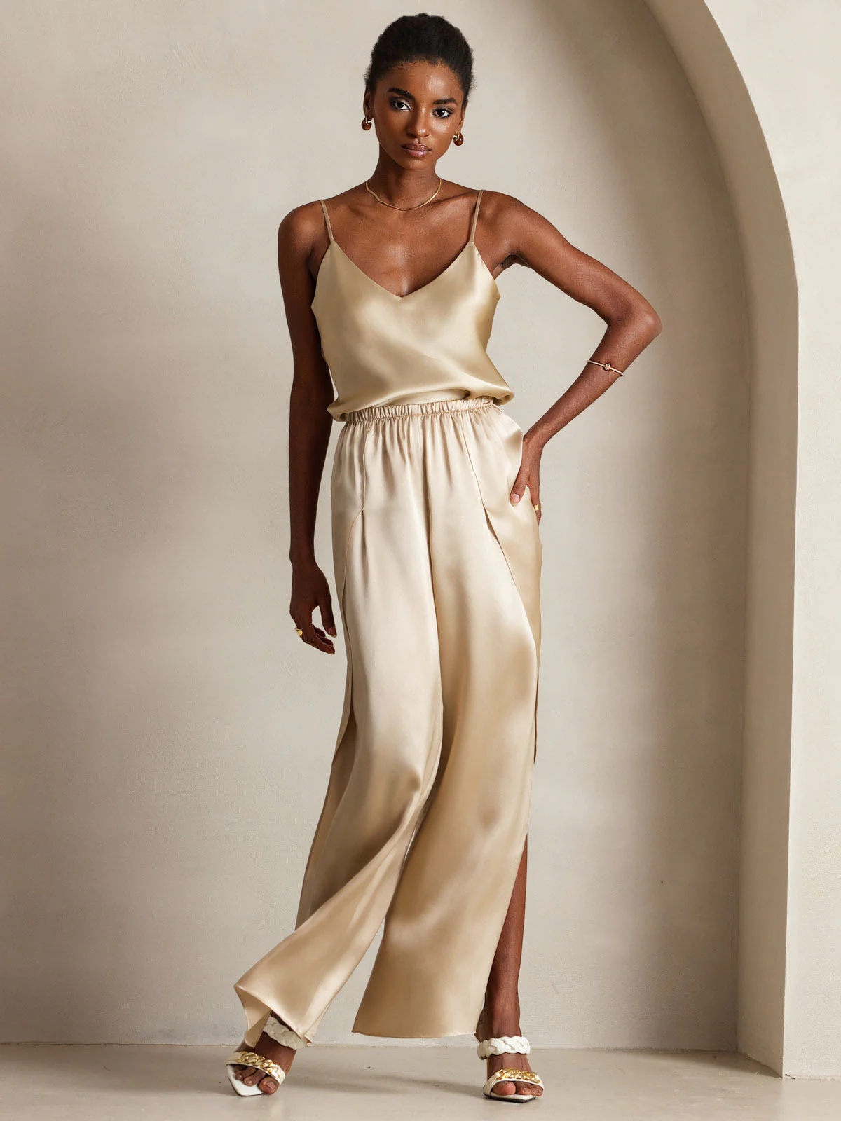 100% Mulberry Silk Spaghetti Strap V Neck Camisole Top - Image 9