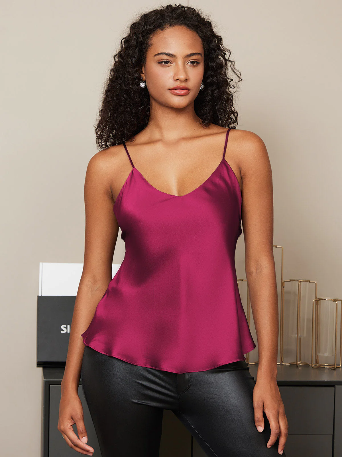 100% Mulberry Silk Spaghetti Strap Basic Camisole Top - Image 32