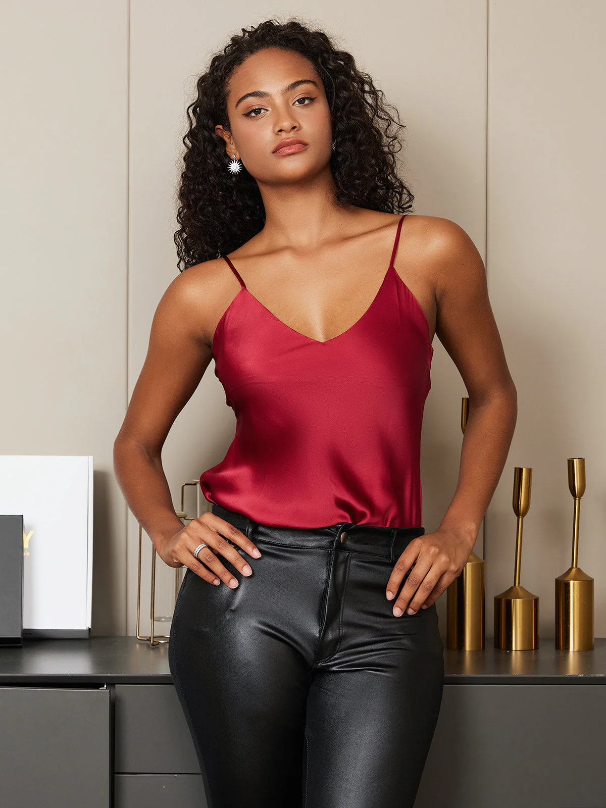 100% Mulberry Silk Spaghetti Strap Basic Camisole Top - Image 64