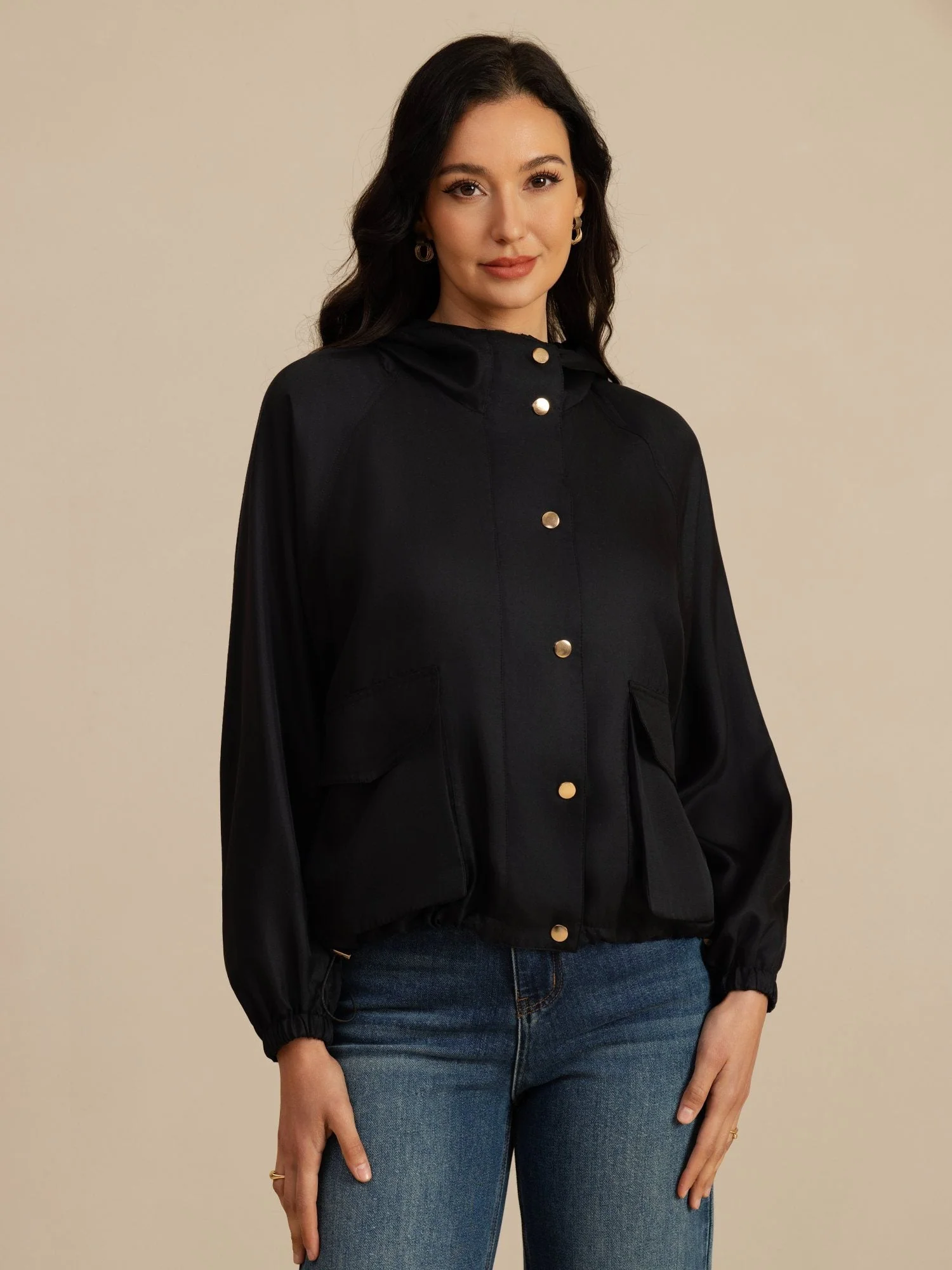 Pure Silk Women's Hooded Jacket With Large Flap Pockets - Image 12