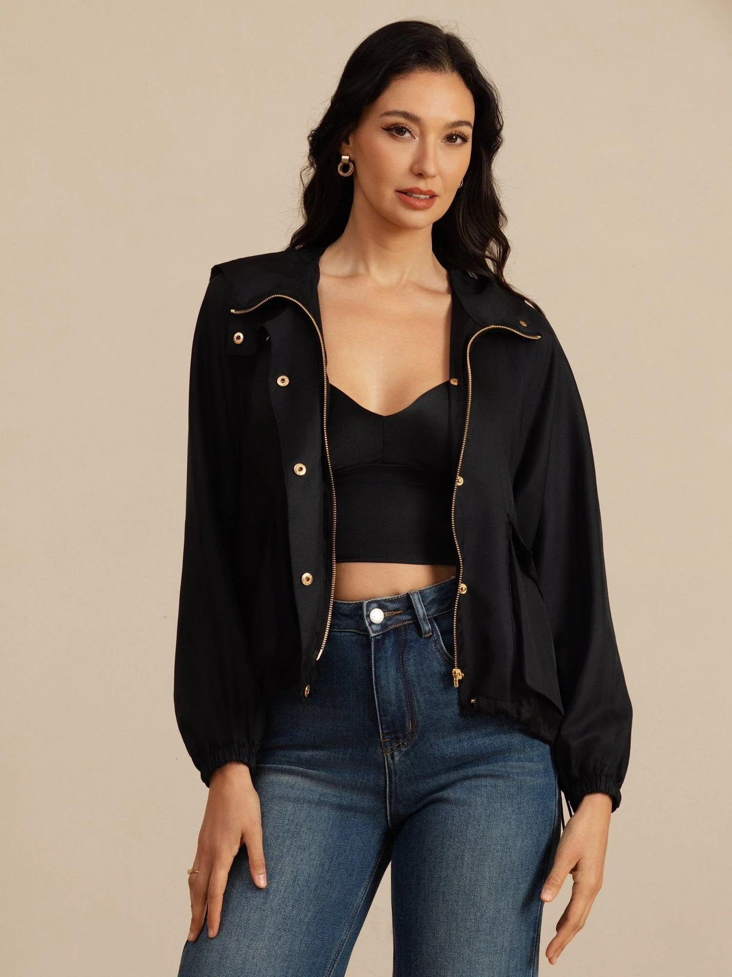 Pure Silk Women's Hooded Jacket With Large Flap Pockets - Image 13
