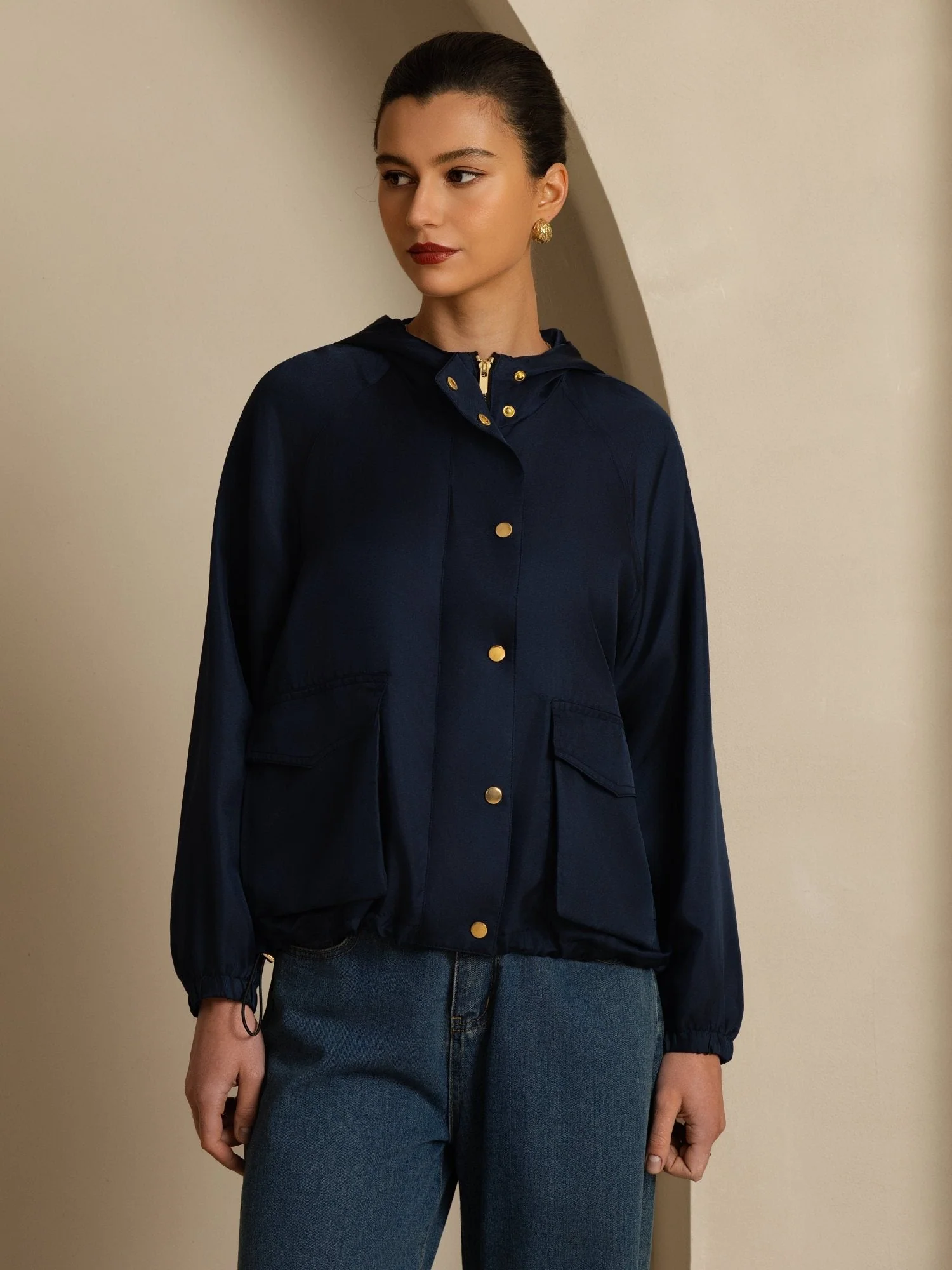 Pure Silk Women's Hooded Jacket With Large Flap Pockets - Image 17
