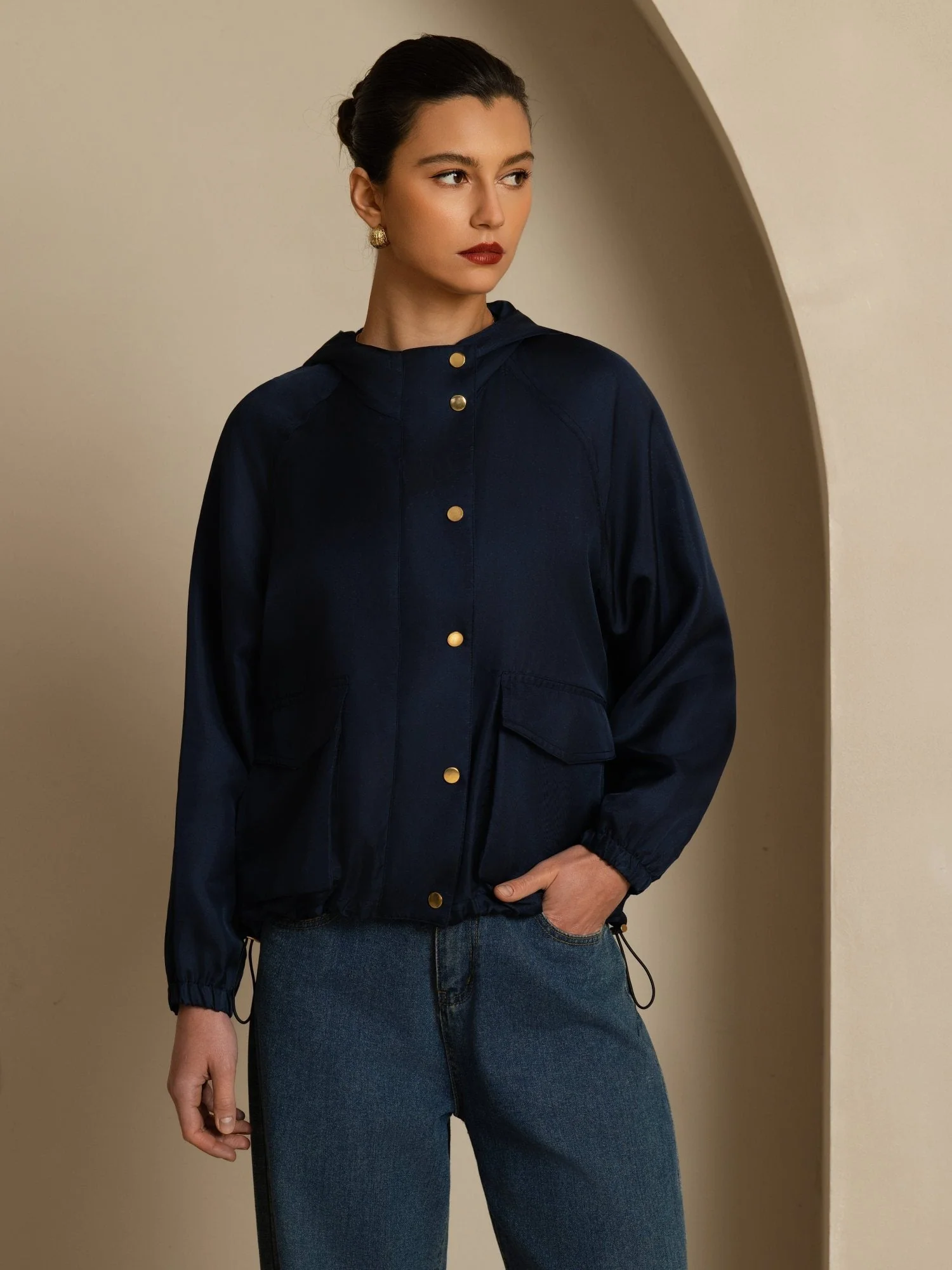 Pure Silk Women's Hooded Jacket With Large Flap Pockets - Image 18