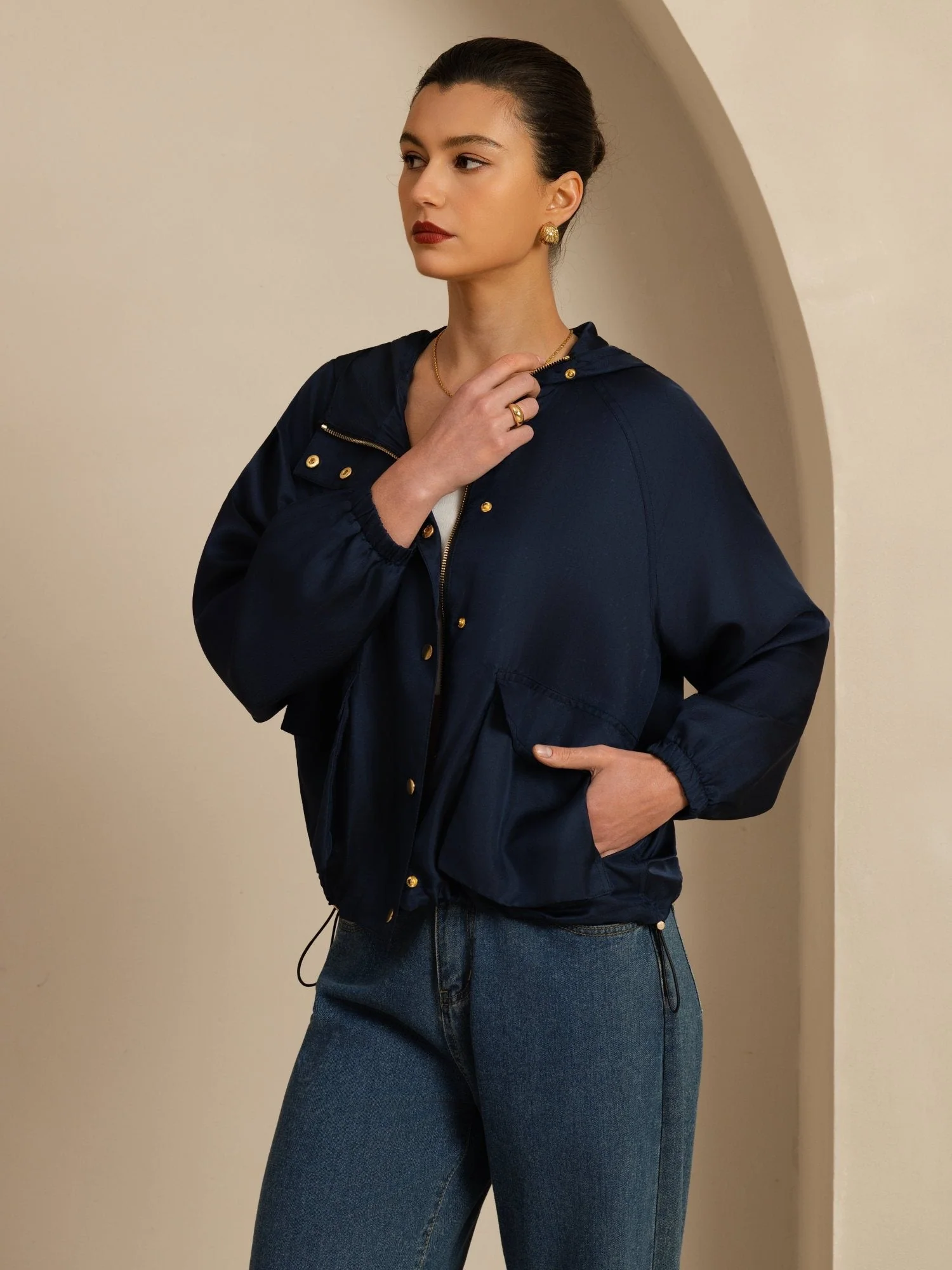 Pure Silk Women's Hooded Jacket With Large Flap Pockets - Image 19