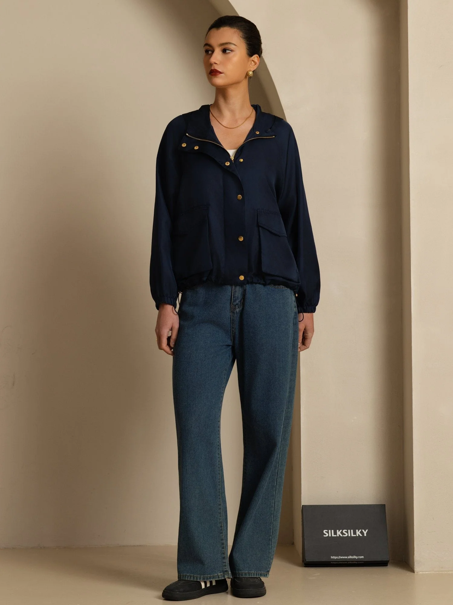 Pure Silk Women's Hooded Jacket With Large Flap Pockets - Image 21