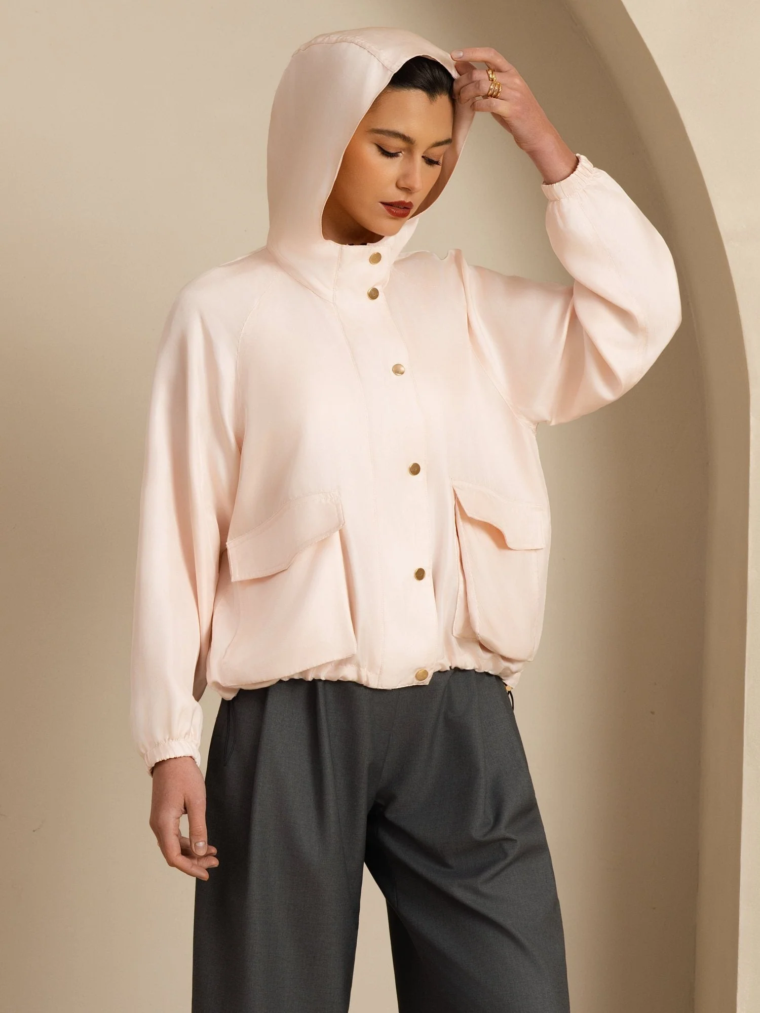 Pure Silk Women's Hooded Jacket With Large Flap Pockets - Image 23