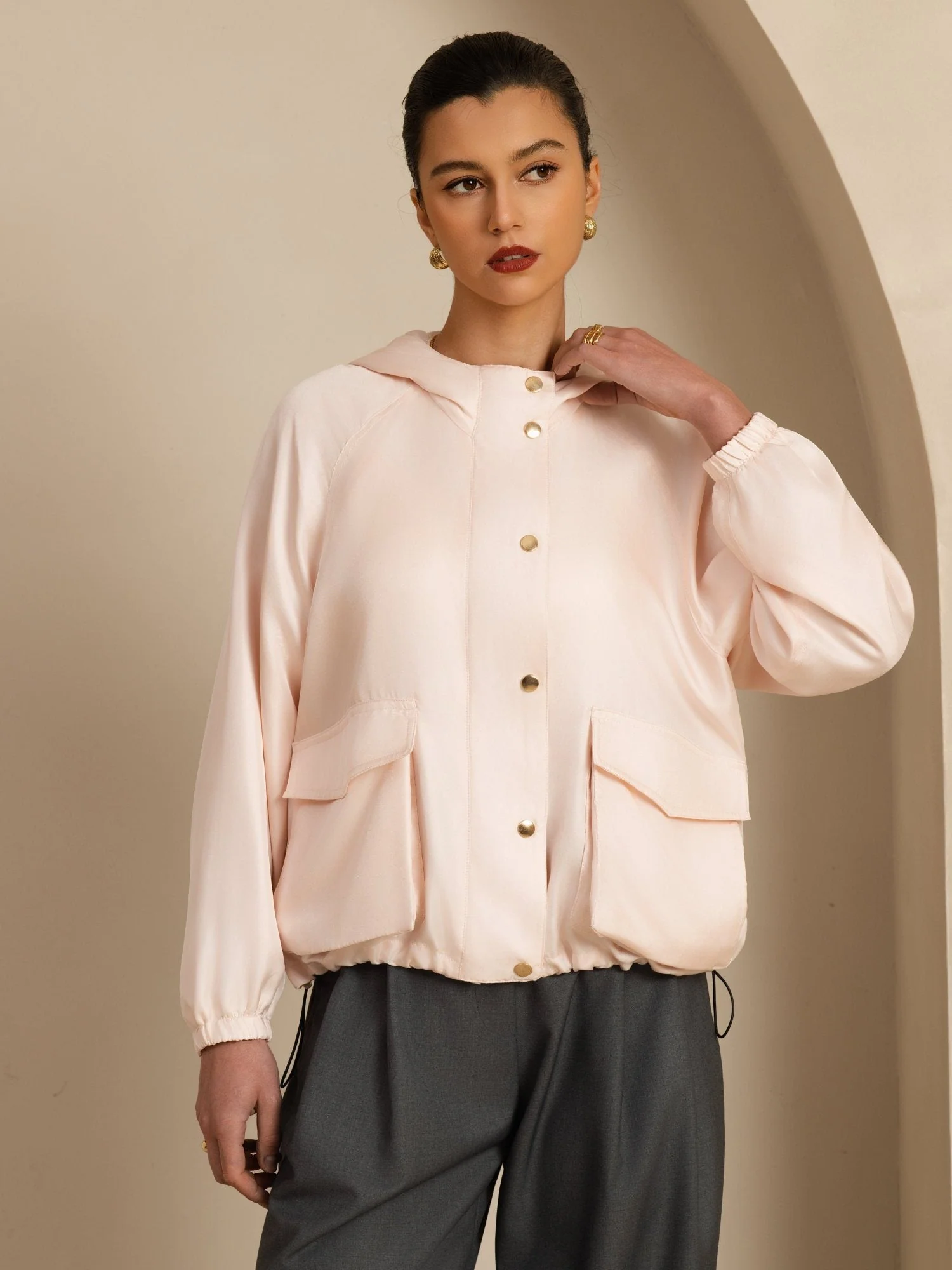 Pure Silk Women's Hooded Jacket With Large Flap Pockets - Image 25