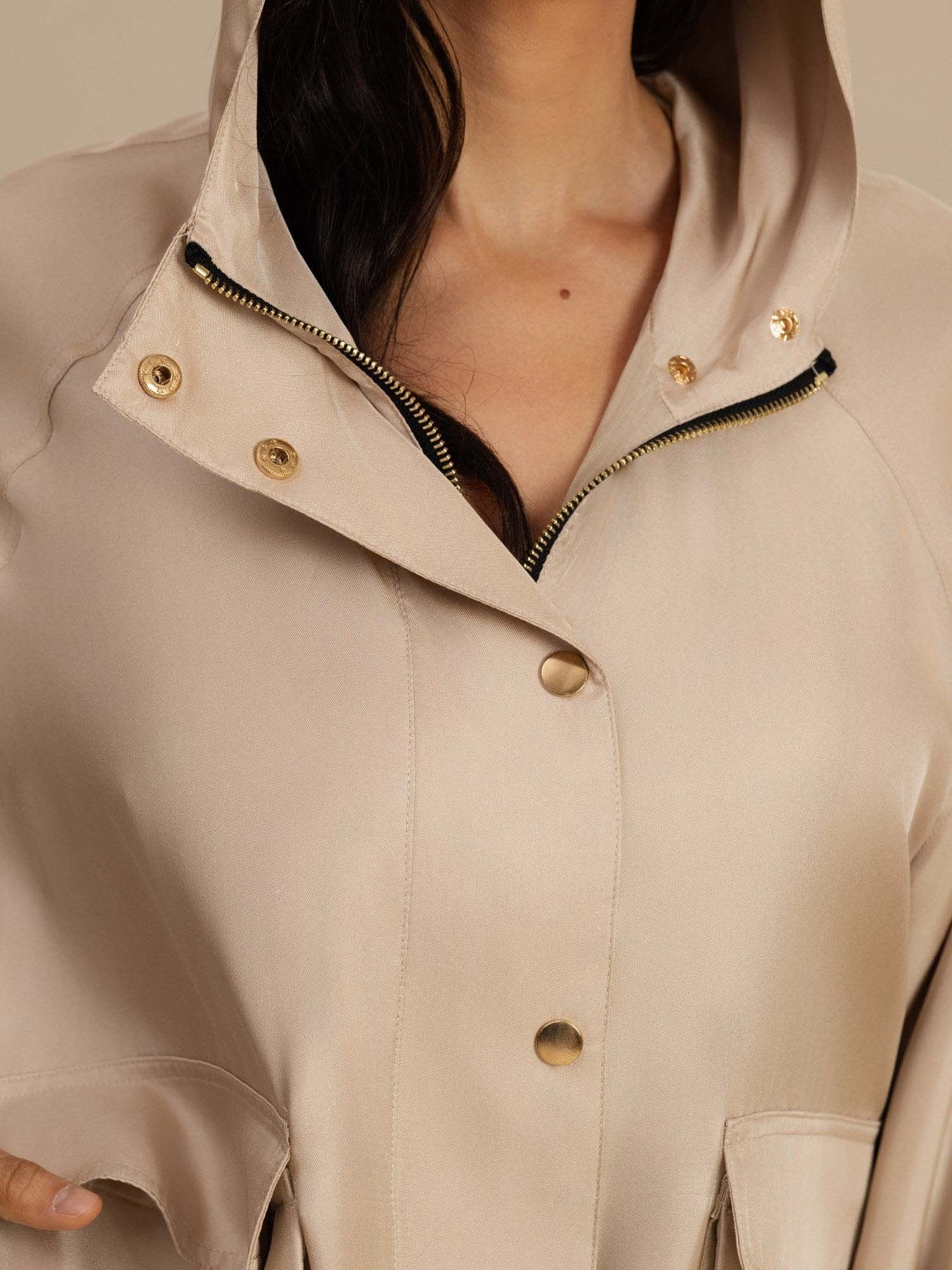 Pure Silk Women's Hooded Jacket With Large Flap Pockets - Image 7