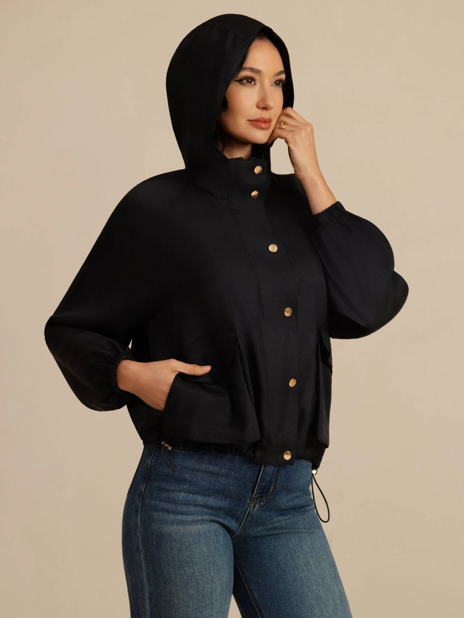 Pure Silk Women's Hooded Jacket With Large Flap Pockets - Image 8