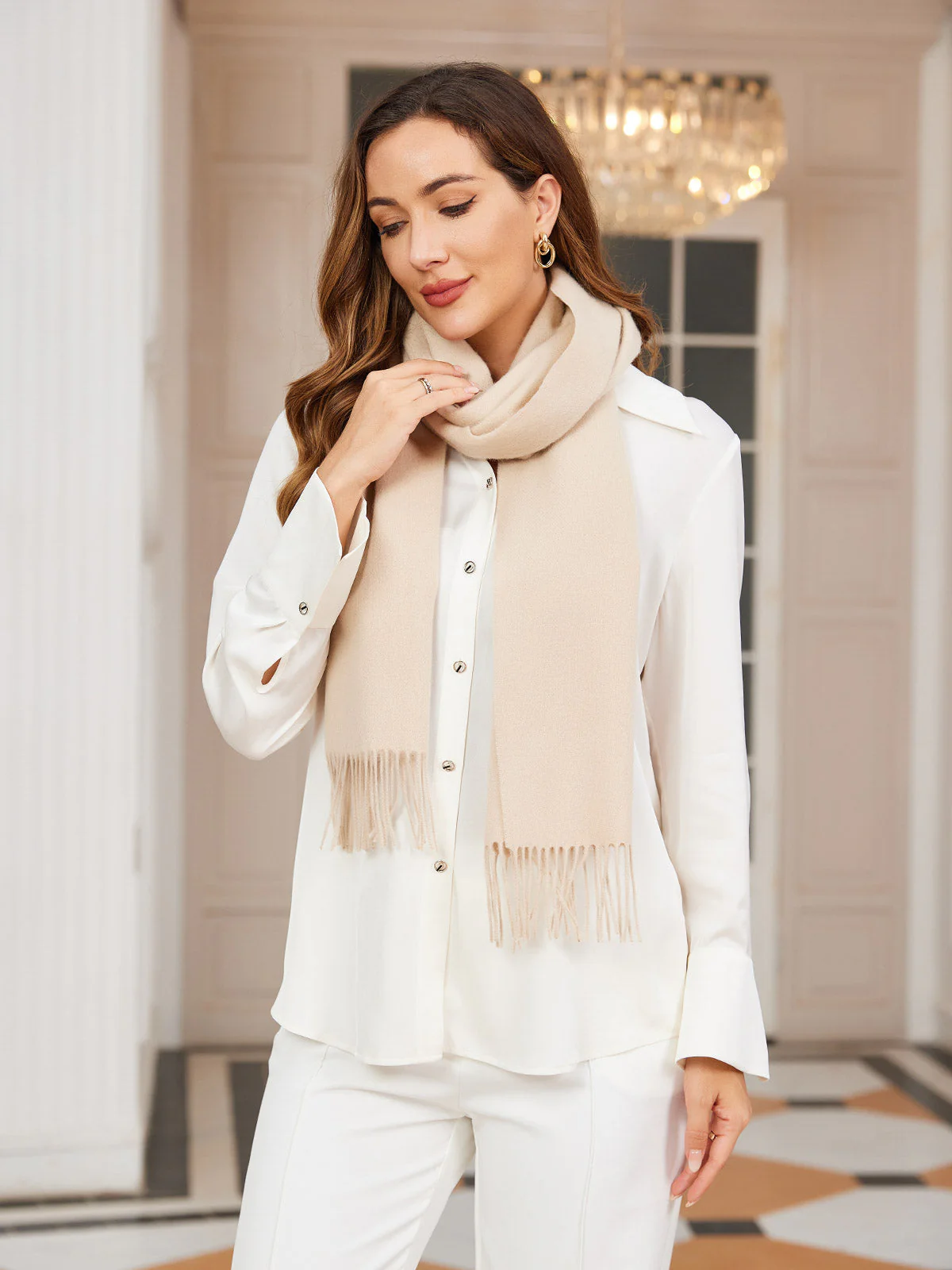 Pure Wool Scarf w/ Fringed Decoration 180x35cm/70.9 - Image 3