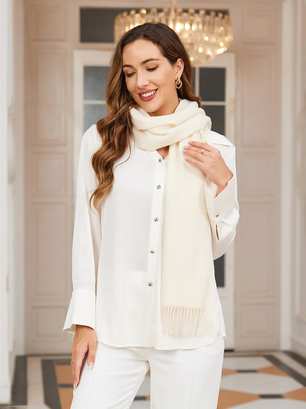 Pure Wool Scarf w/ Fringed Decoration 180x35cm/70.9 - Image 7
