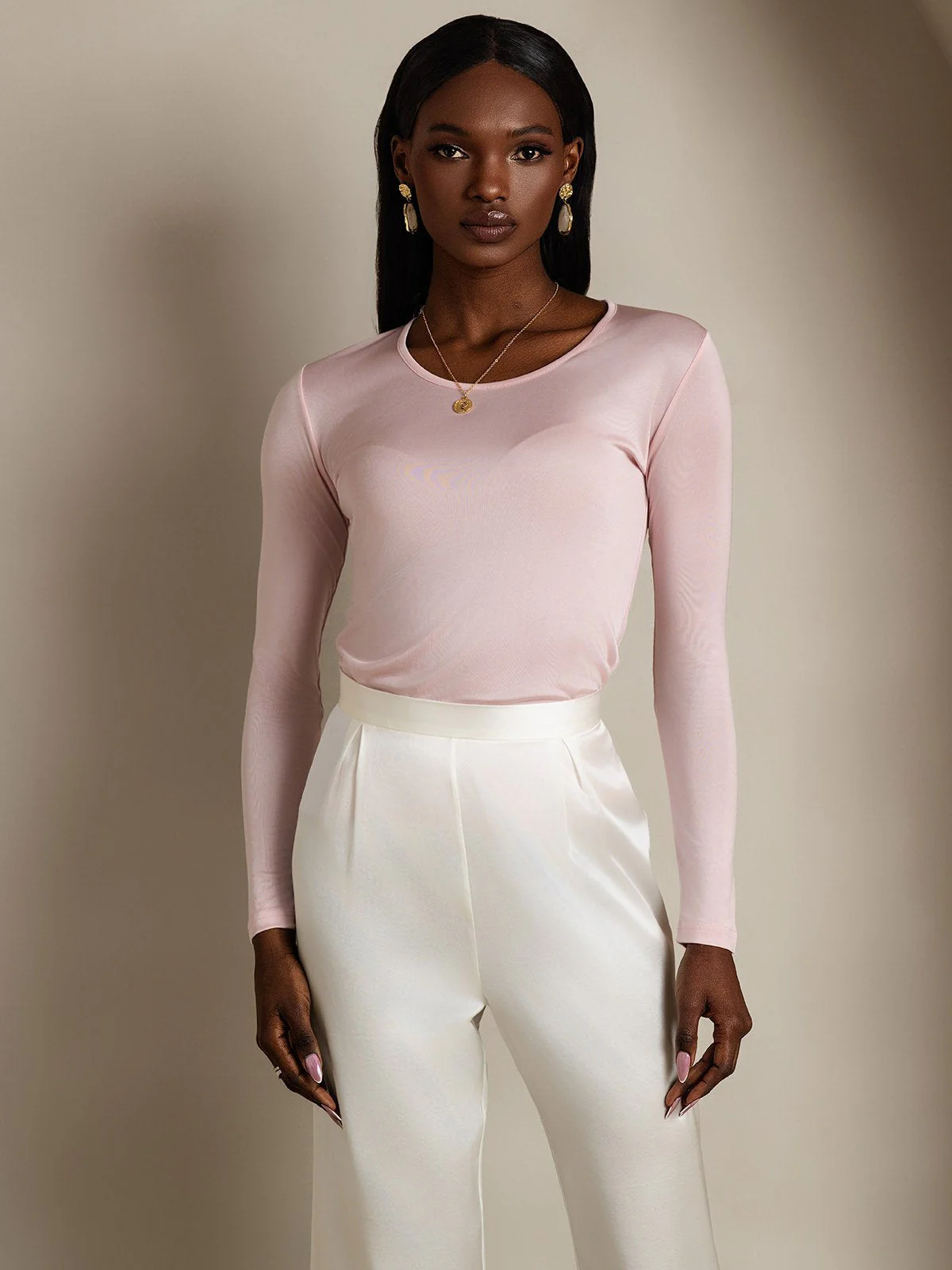 Women's Silk Long Sleeve Round Neck Top - Image 24