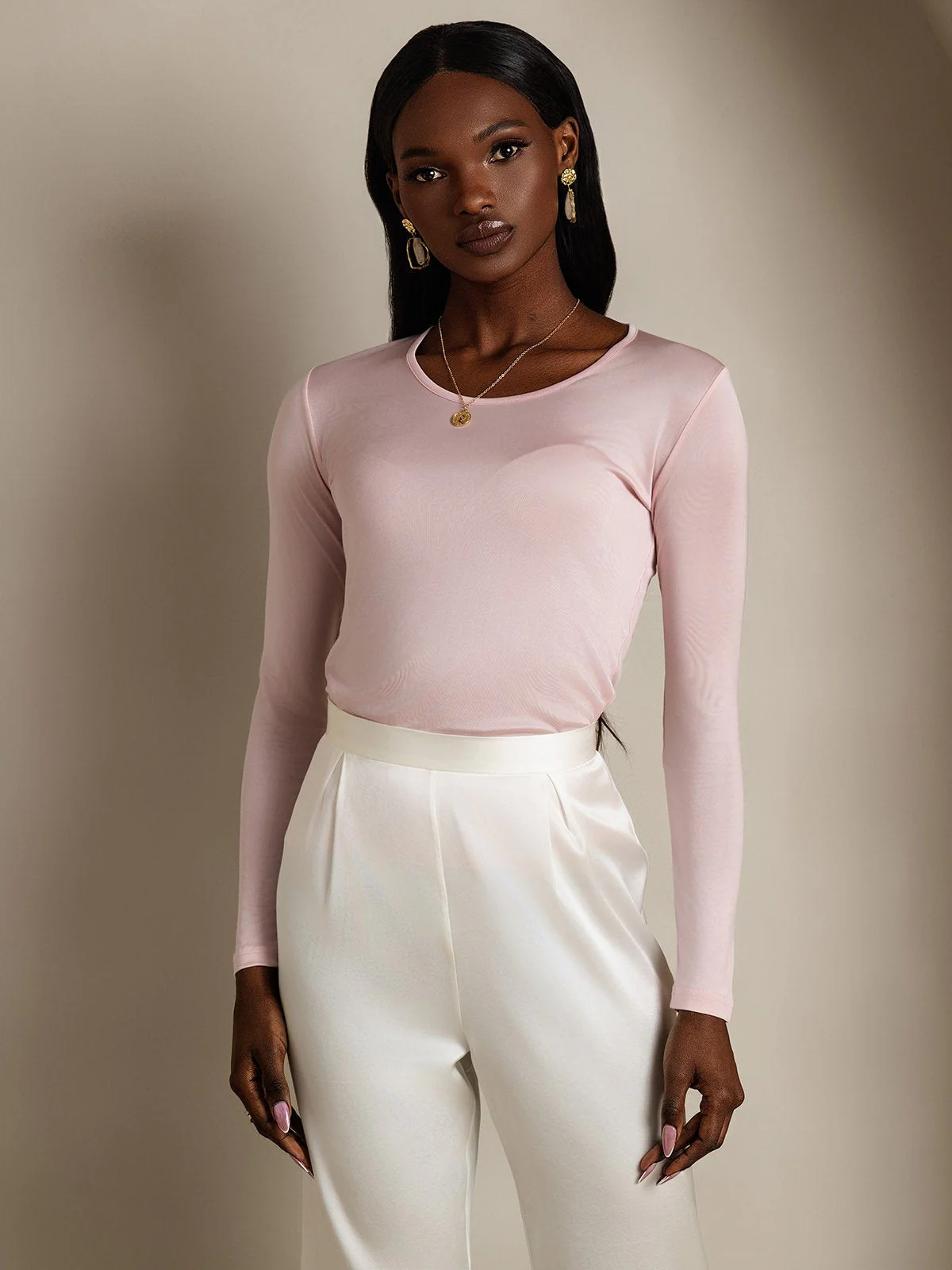 Women's Silk Long Sleeve Round Neck Top - Image 26