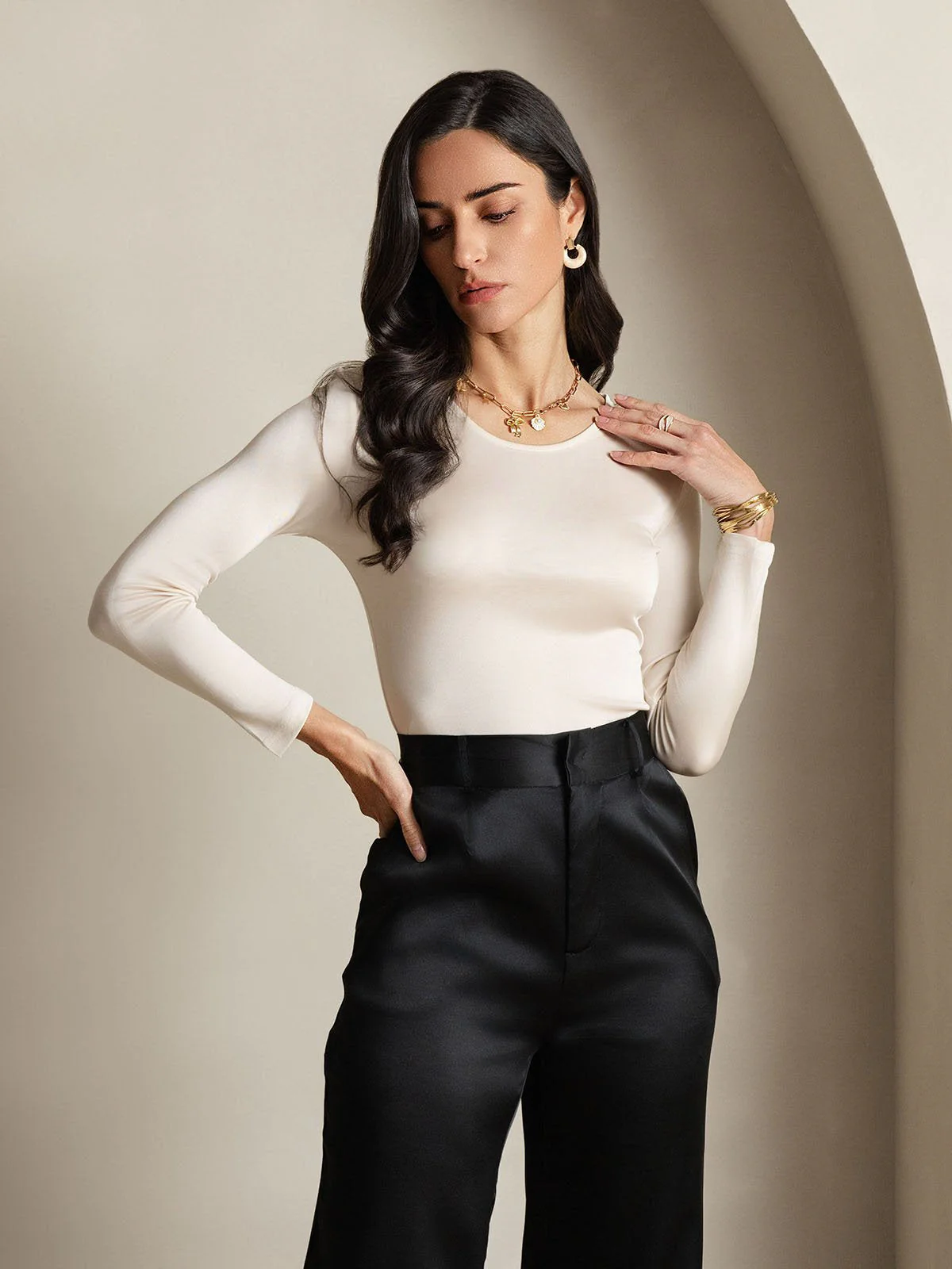 Women's Silk Long Sleeve Round Neck Top - Image 3