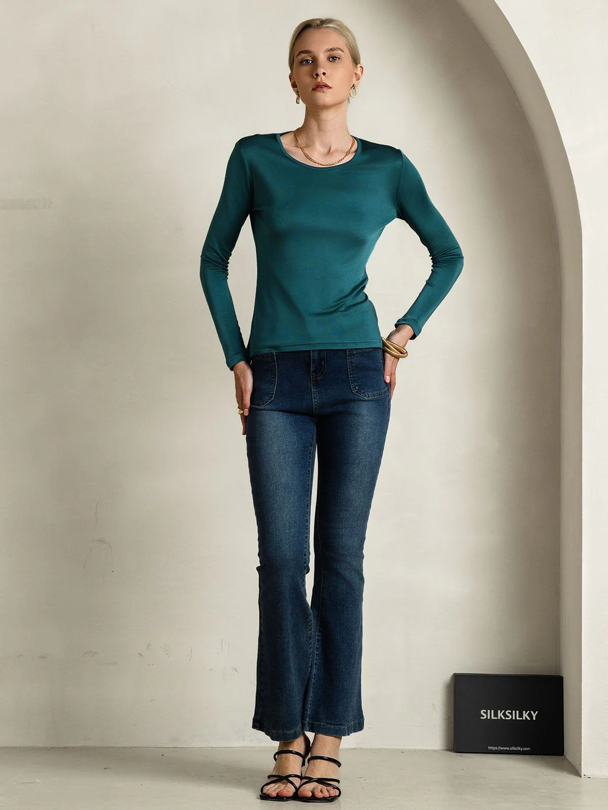 Women's Silk Long Sleeve Round Neck Top - Image 32