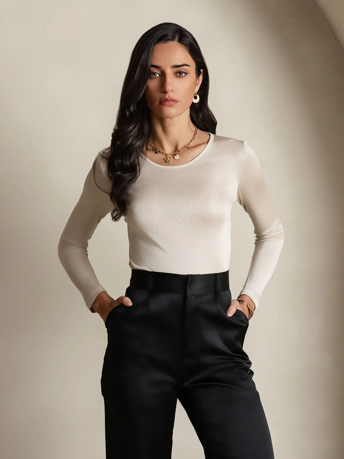 Women's Silk Long Sleeve Round Neck Top - Image 4