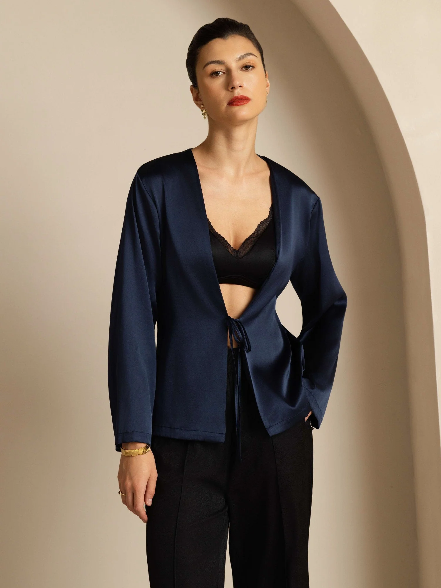 19Momme Silk Relaxed Tie Up Cardigan - Image 22