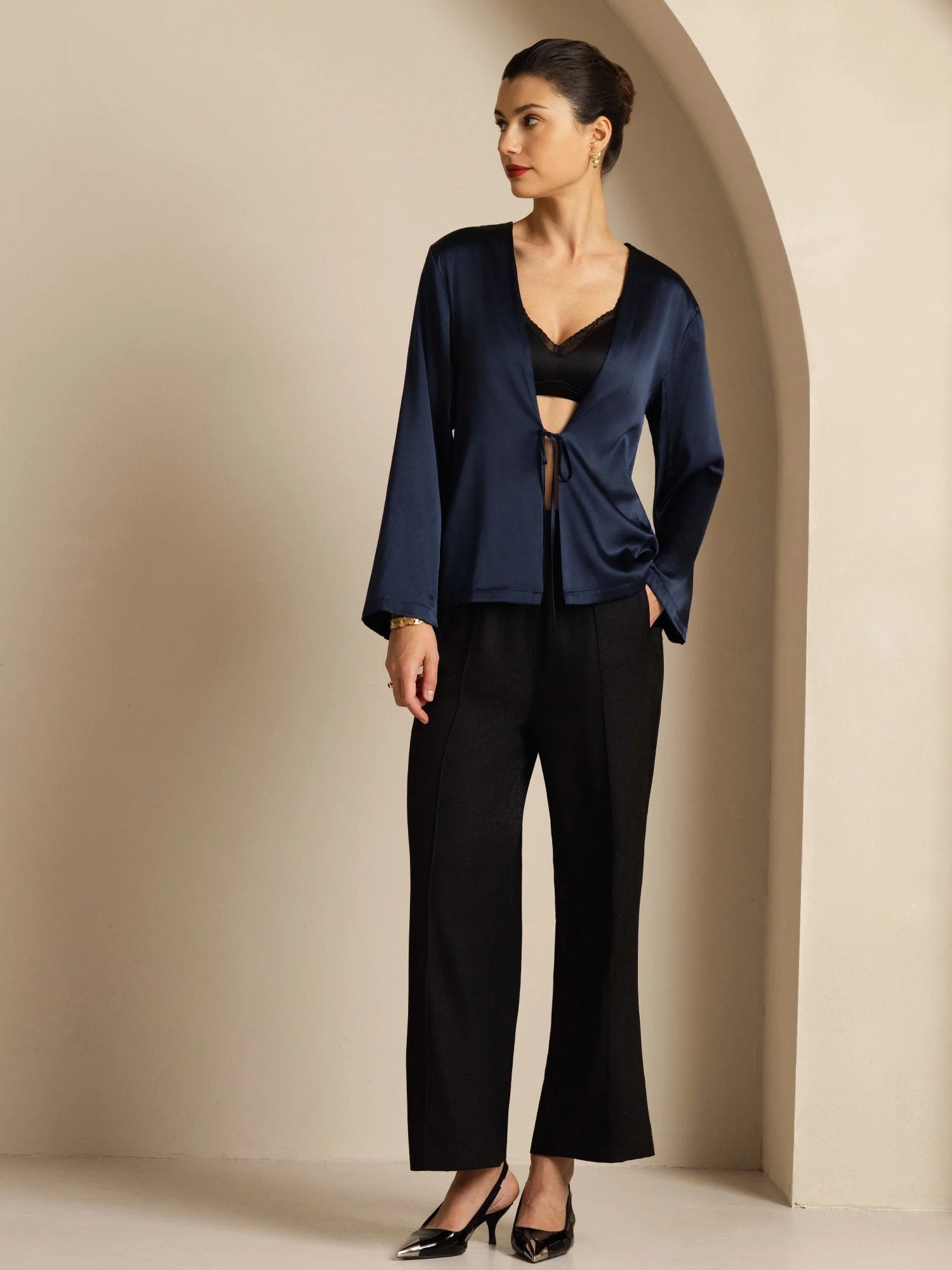 19Momme Silk Relaxed Tie Up Cardigan - Image 25