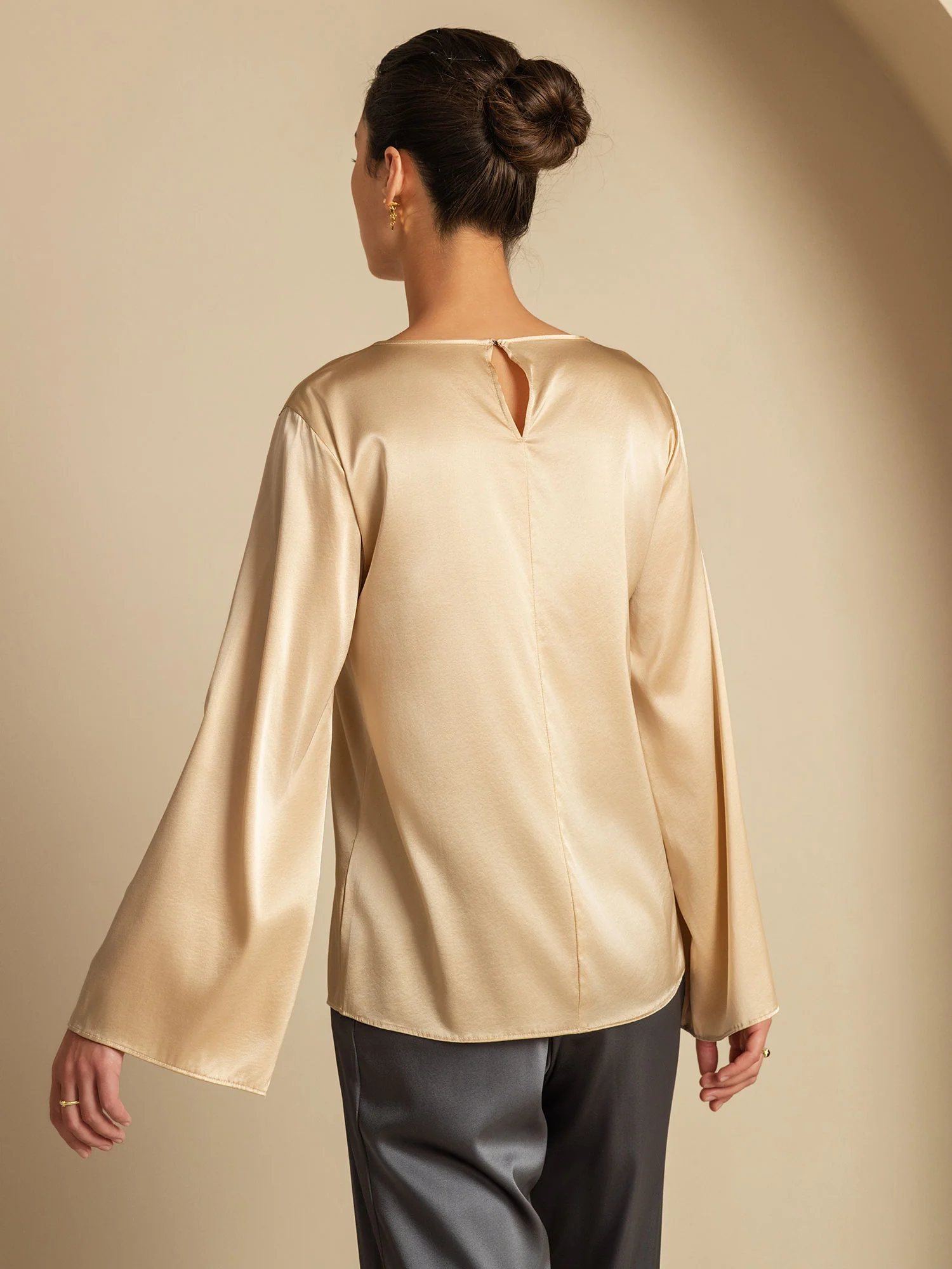 19Momme Silk Bell Sleeve Boat Neck Women's Top - Image 10