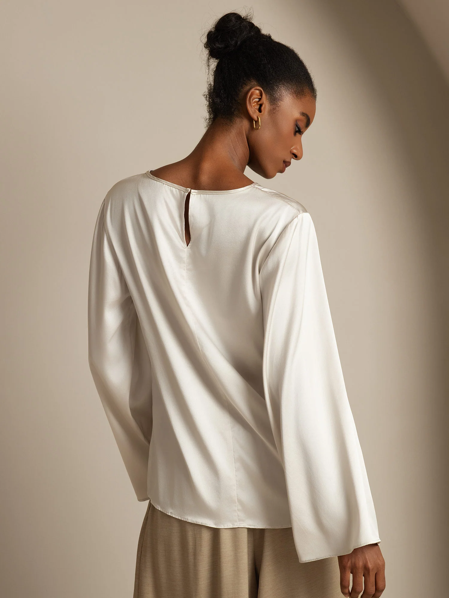 19Momme Silk Bell Sleeve Boat Neck Women's Top - Image 19